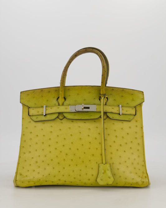 Hermes Birkin 30 Retourne Bag in Vert Anis Ostrich Leather with Palladium Hardware