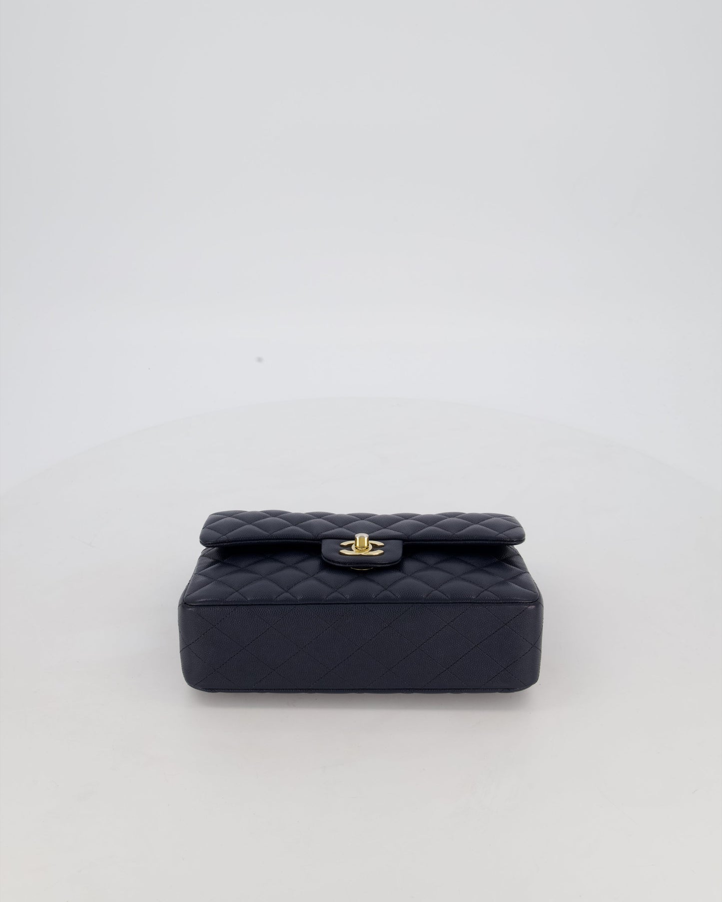 Chanel Navy Small Classic Double Flap Bag in Caviar Leather with Champagne Gold Hardware