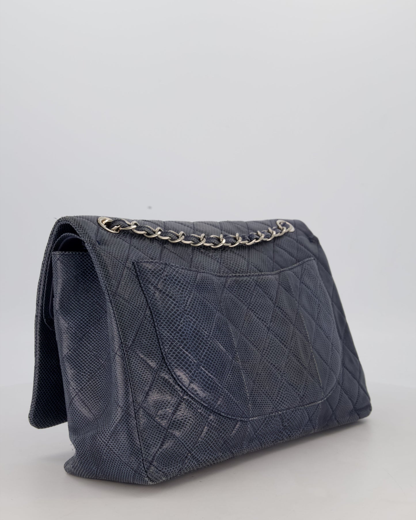 Chanel Blue Classic Maxi Double Flap in Exotic Python Leather with Silver Hardware