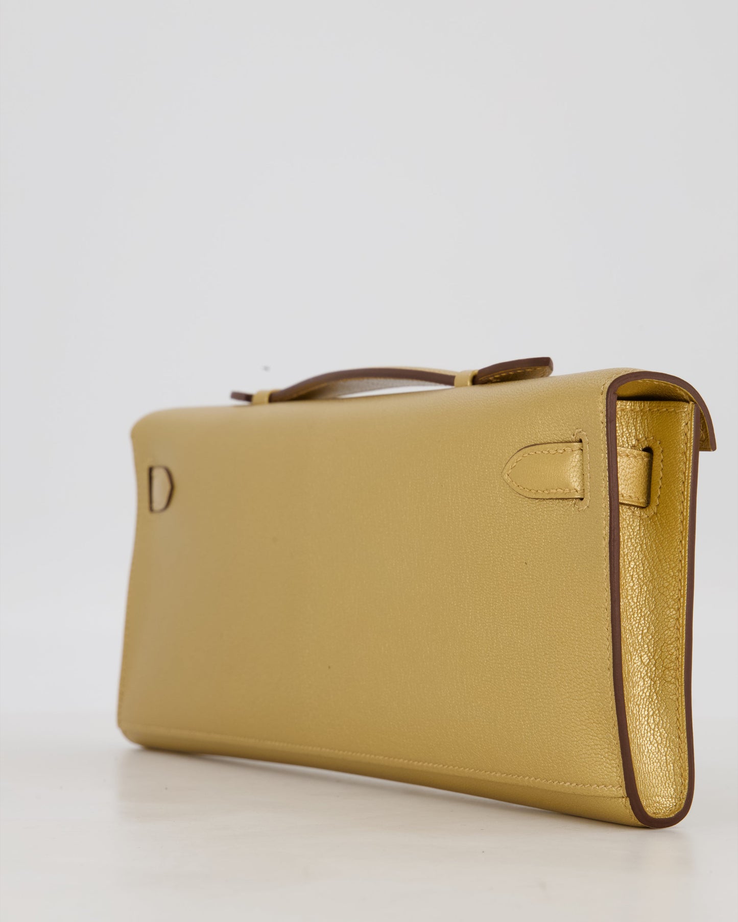 *SUPER RARE* Hermes Kelly Cut Bag in Doré Chévre Chamkila Leather with Permabrass Hardware