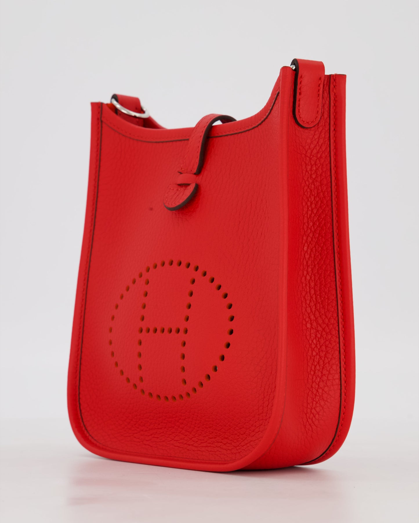 Hermes Mini Evelyne Bag in Rouge Radieux Clemence Leather with Palladium Hardware