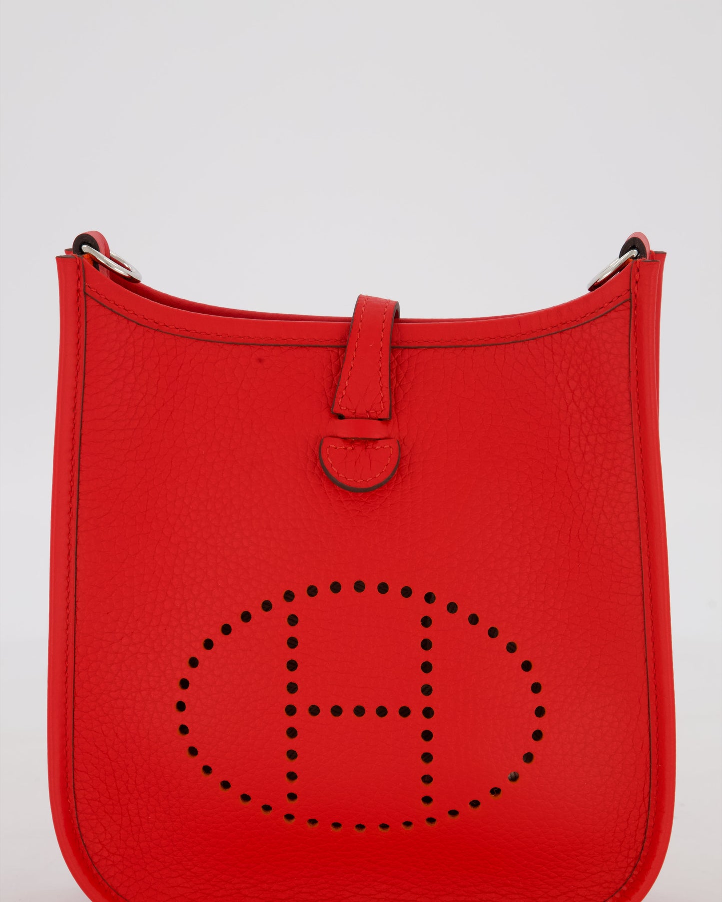 Hermes Mini Evelyne Bag in Rouge Radieux Clemence Leather with Palladium Hardware