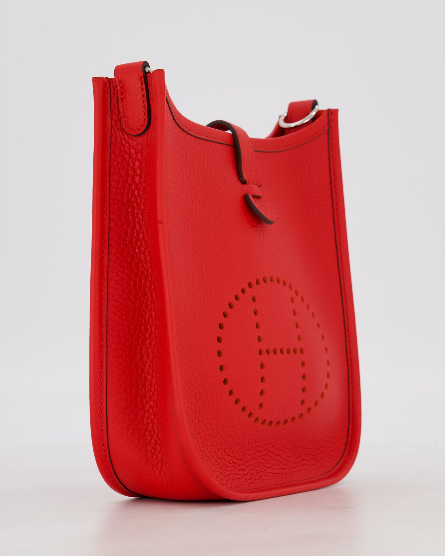 Hermes Mini Evelyne Bag in Rouge Radieux Clemence Leather with Palladium Hardware
