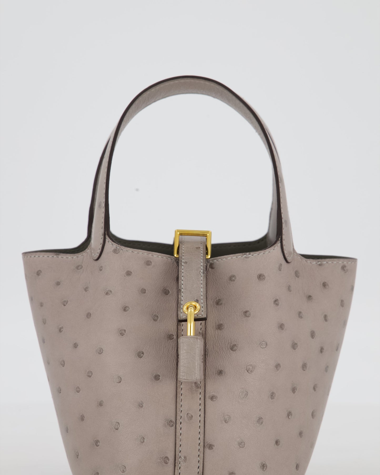 *HOT* Hermes Micro Picotin Lock Bag in Gris Mouette Ostrich Leather with Gold Hardware
