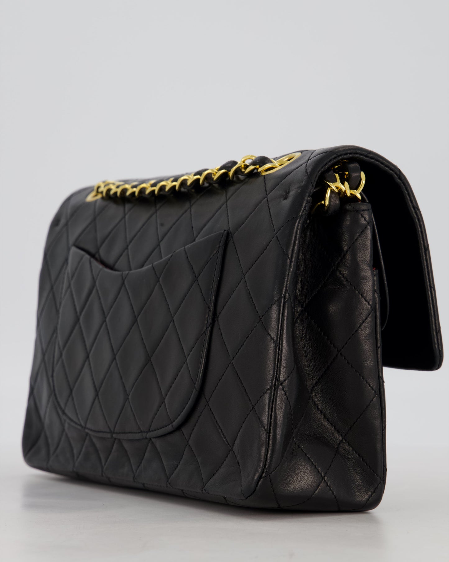Chanel Black Vintage Medium Classic Double Flap Bag in Lambskin Leather with 24K Gold Hardware
