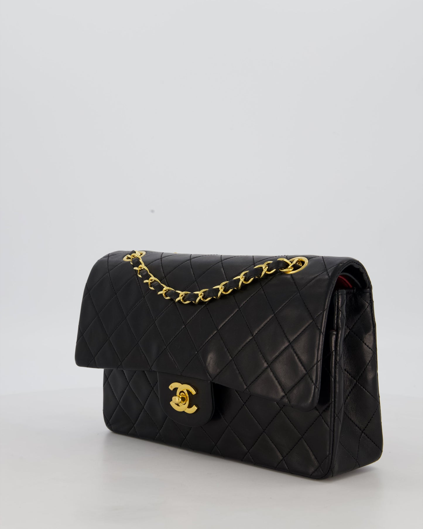 Chanel Black Vintage Medium Classic Double Flap Bag in Lambskin Leather with 24K Gold Hardware