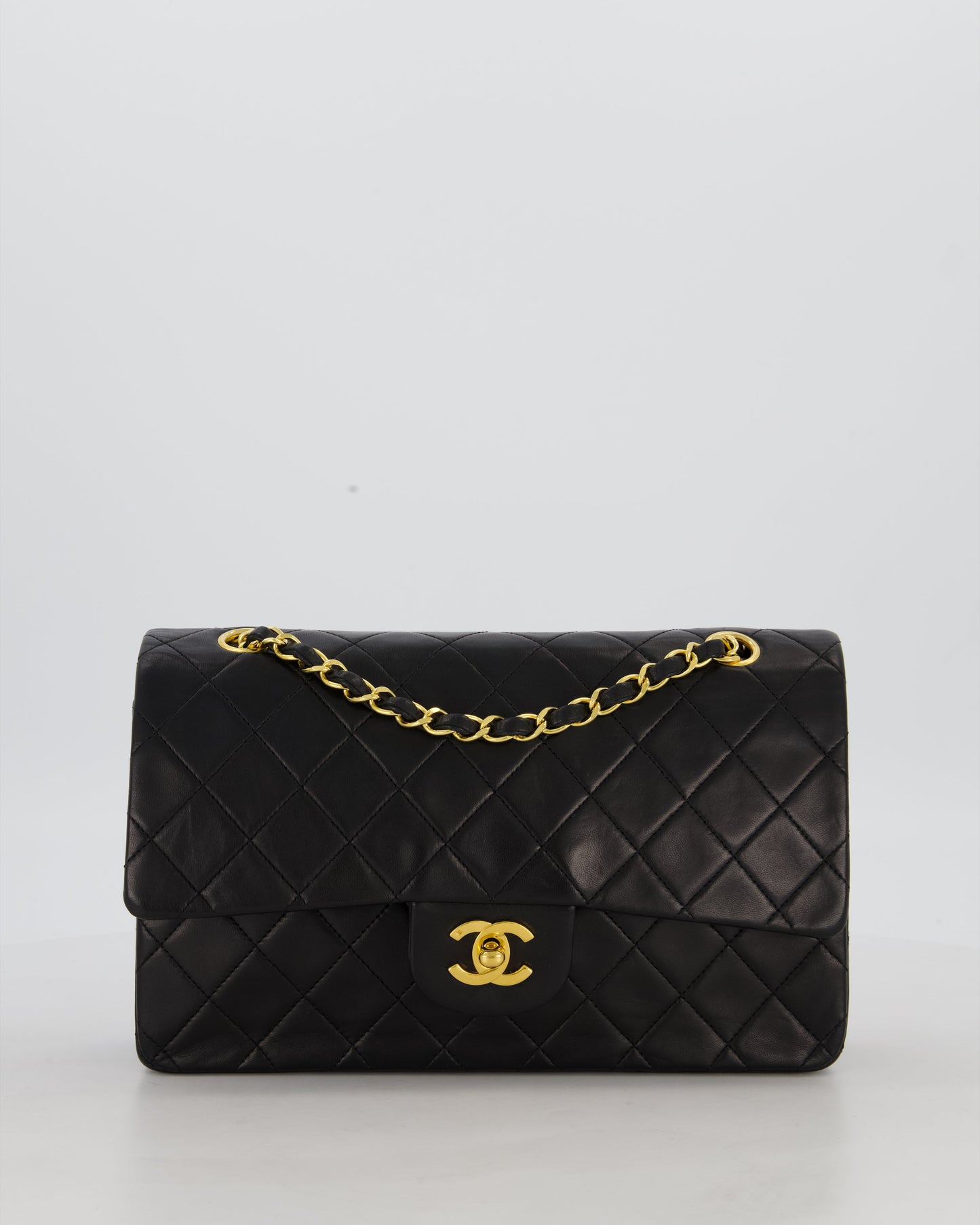 Chanel Black Vintage Medium Classic Double Flap Bag in Lambskin Leather with 24K Gold Hardware