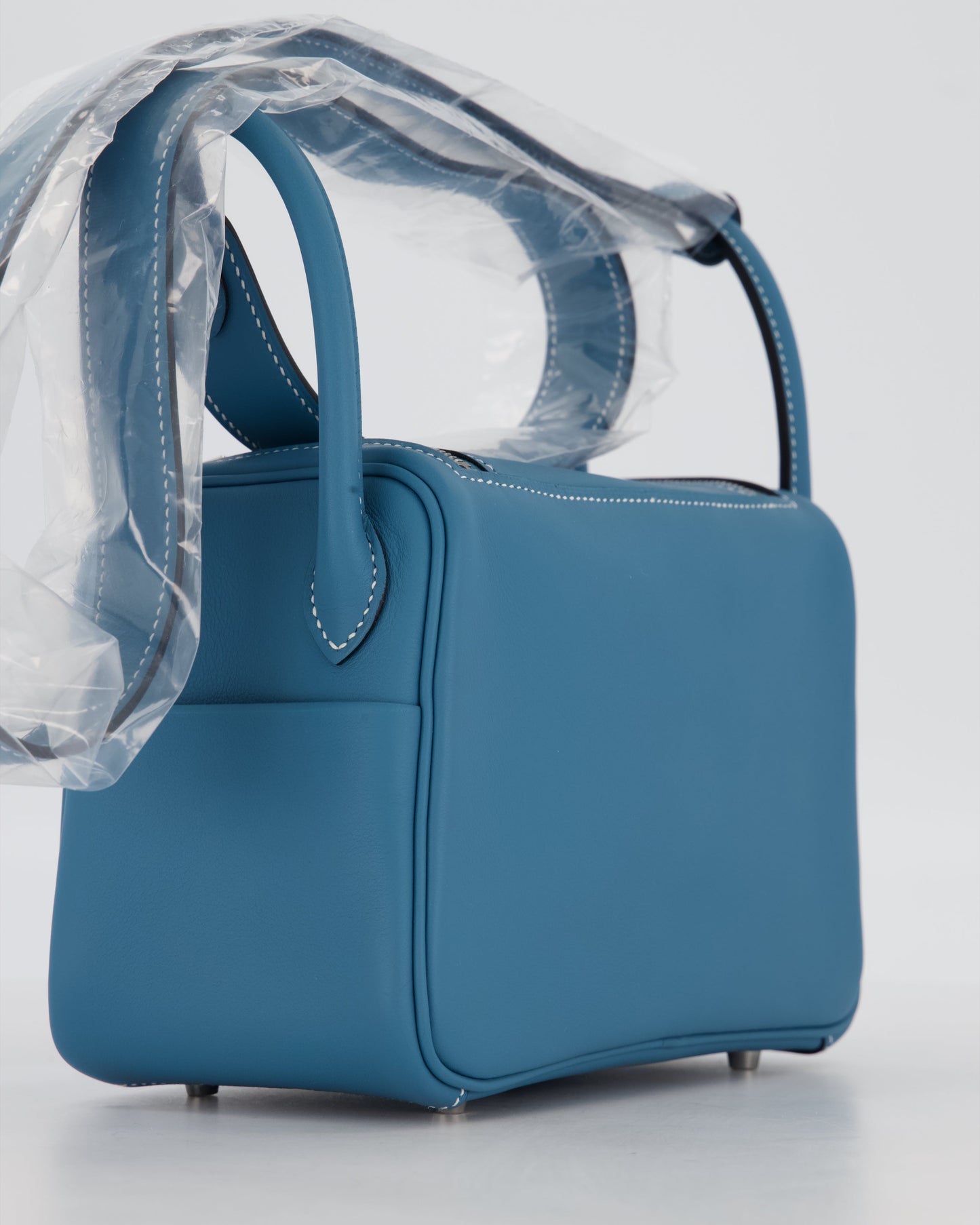 Hermes Mini Lindy Bag in Bleu Jean Swift Leather with Palladium Hardware