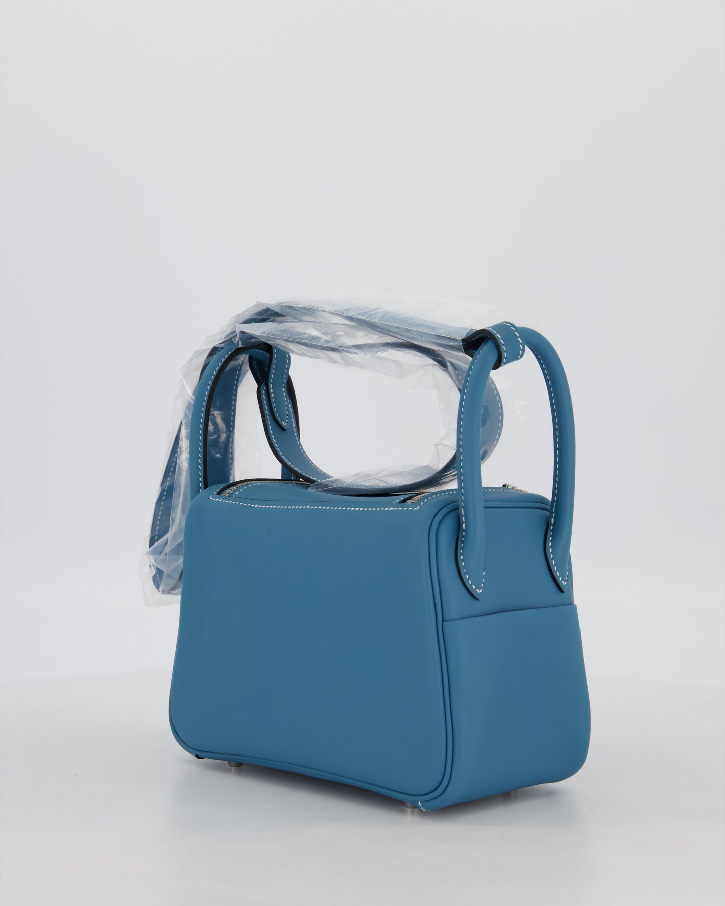 Hermes Mini Lindy Bag in Bleu Jean Swift Leather with Palladium Hardware