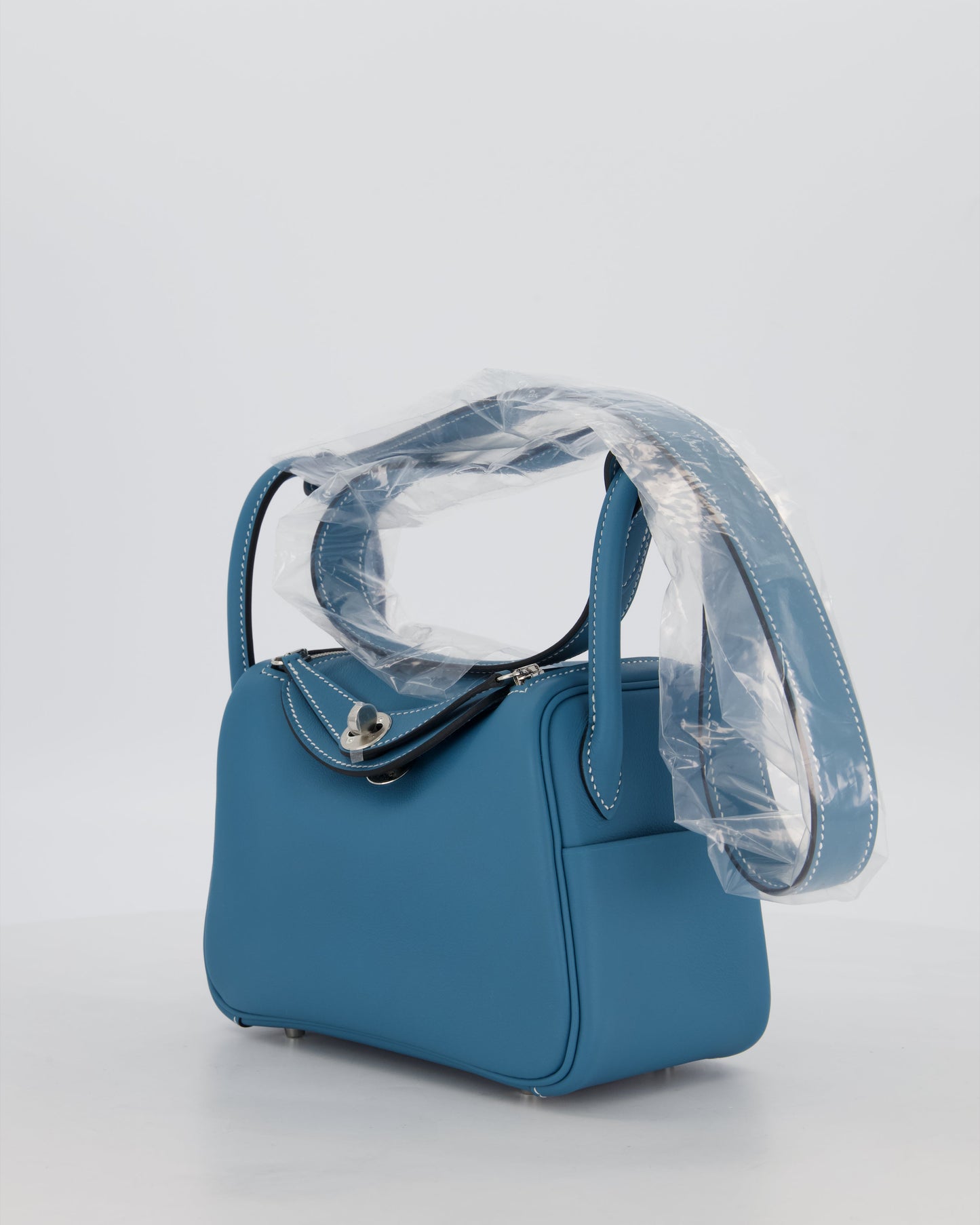 Hermes Mini Lindy Bag in Bleu Jean Swift Leather with Palladium Hardware
