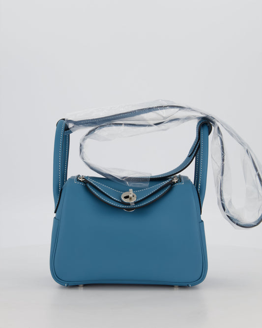 Hermes Mini Lindy Bag in Bleu Jean Swift Leather with Palladium Hardware