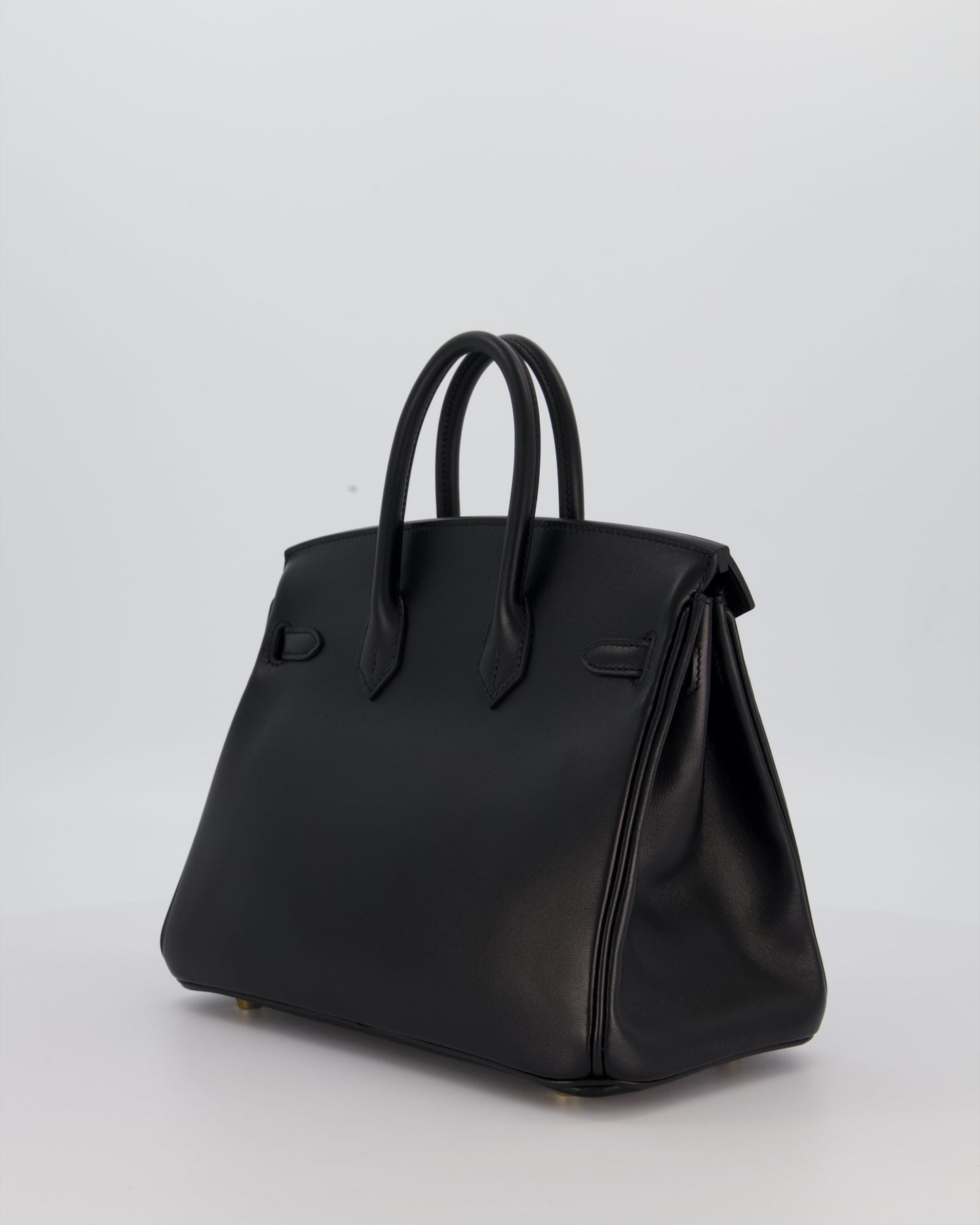 *RARE* Hermes Birkin 25 Retourne Bag in Noir Tadelakt Leather with Gold Hardware