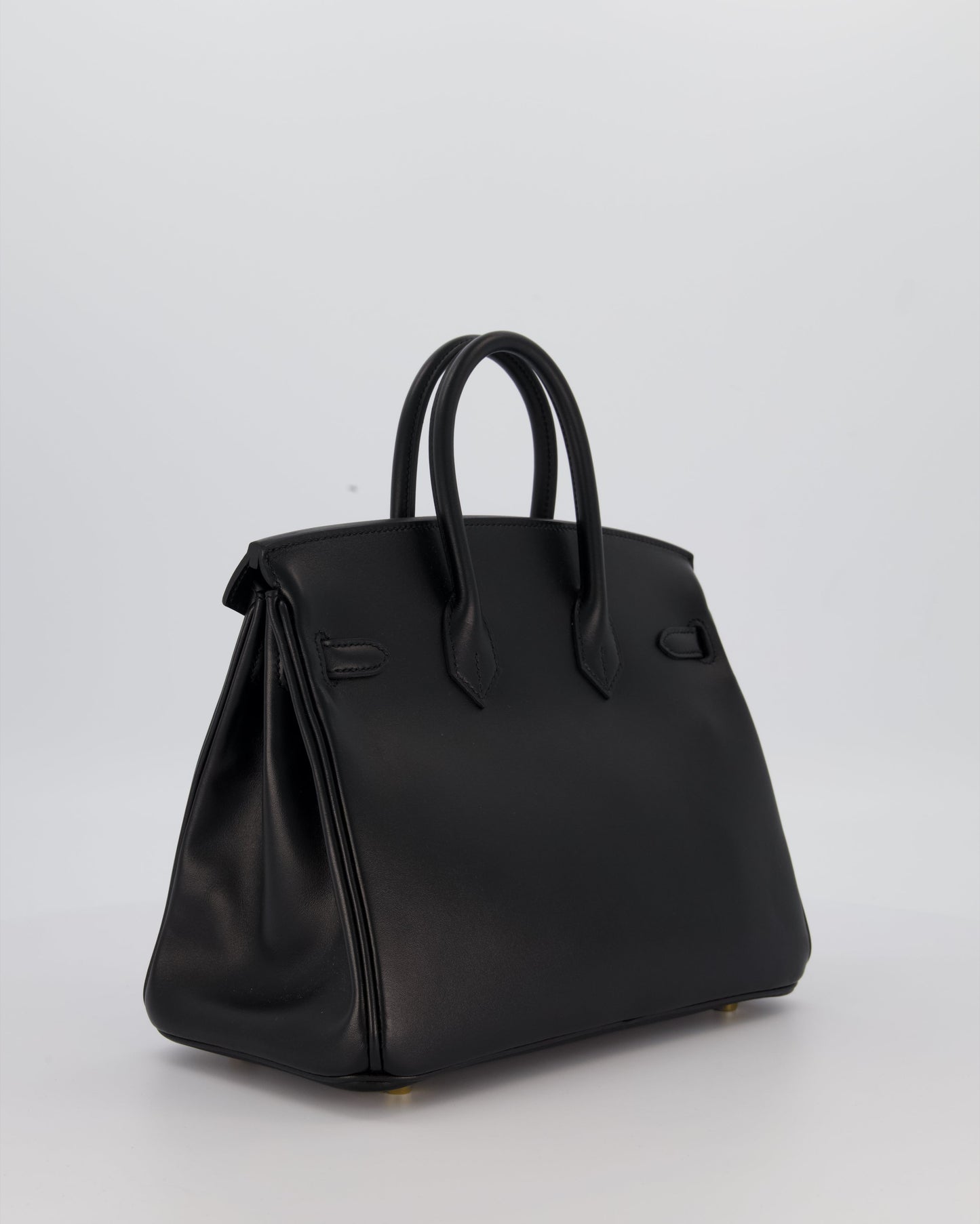 *RARE* Hermes Birkin 25 Retourne Bag in Noir Tadelakt Leather with Gold Hardware