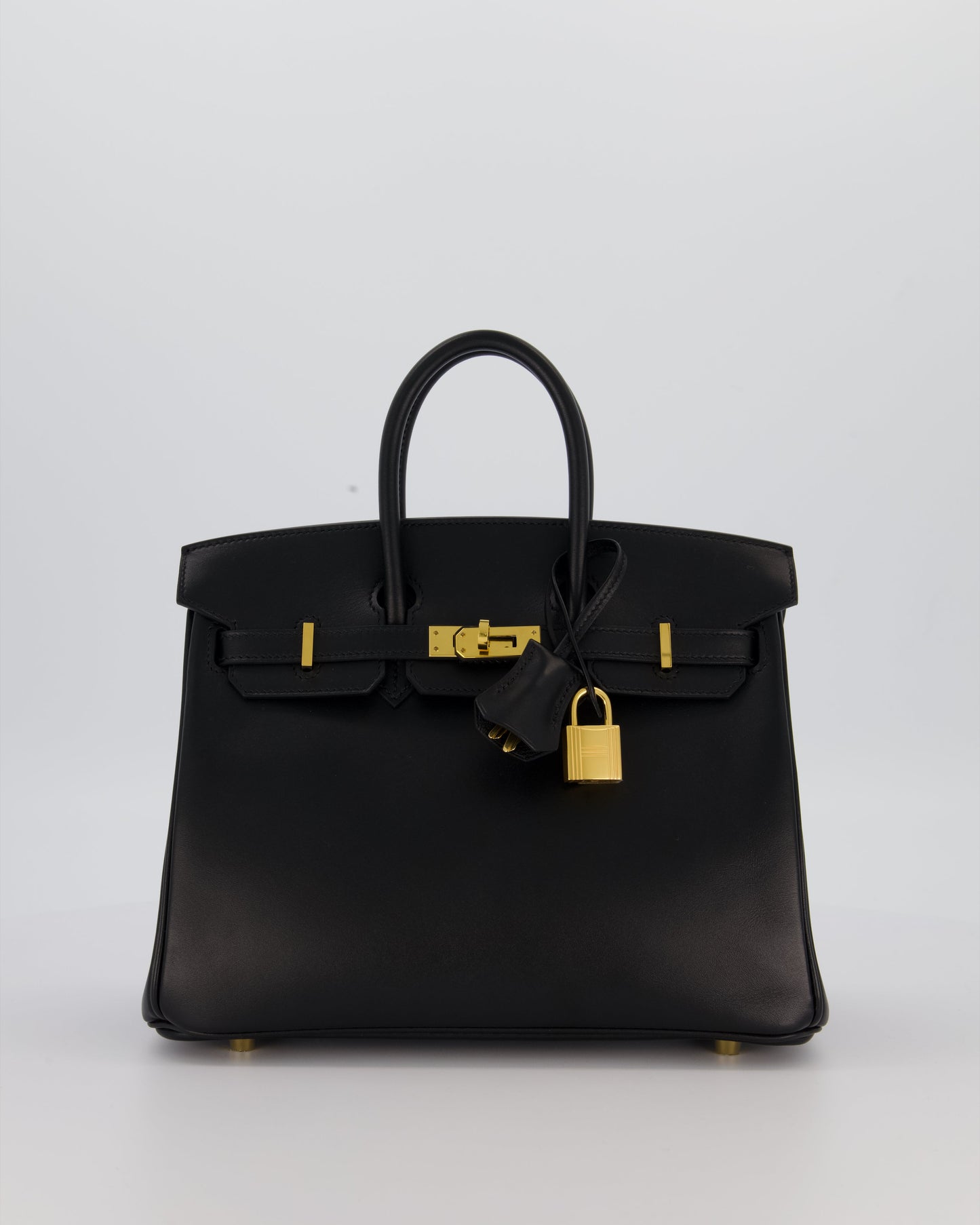*RARE* Hermes Birkin 25 Retourne Bag in Noir Tadelakt Leather with Gold Hardware