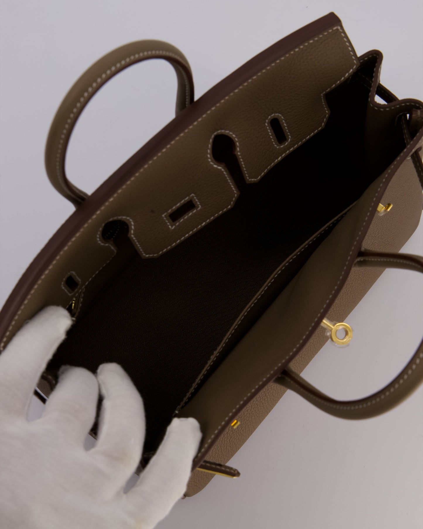 Hermes Birkin 25 Retourne Bag in Etoupe Togo Leather with Gold Hardware