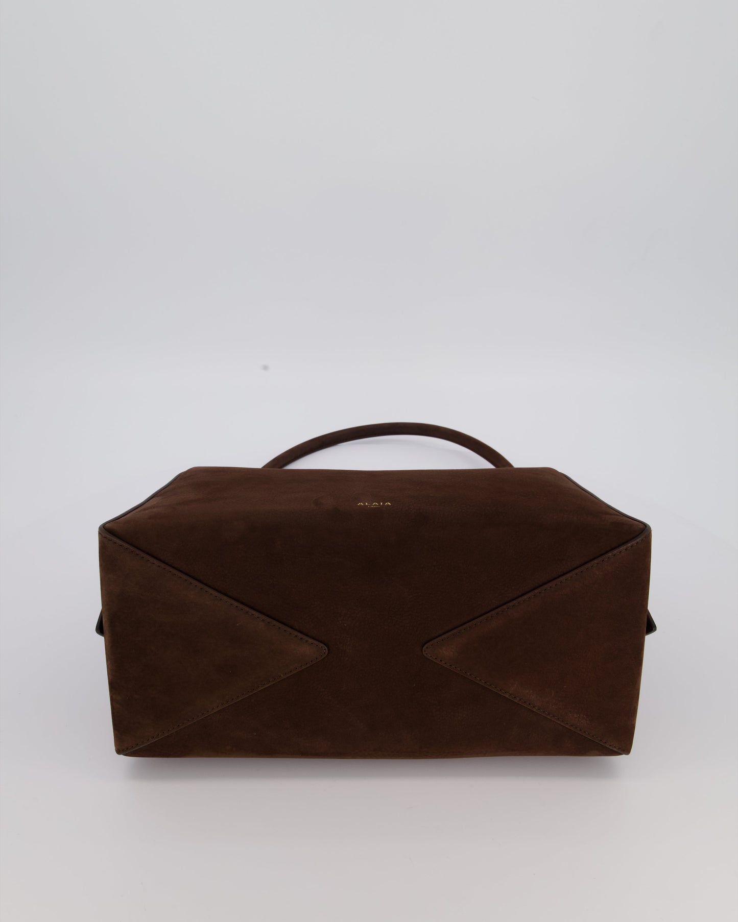 Alaïa Brown SS/26 Le Bouledogue Medium Suede Top Handle Bag with Gold Hardware