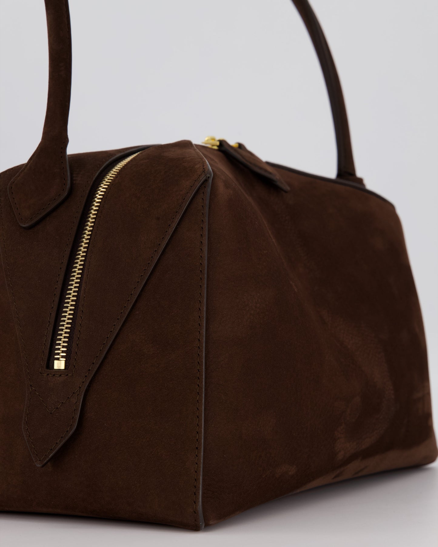 Alaïa Brown SS/26 Le Bouledogue Medium Suede Top Handle Bag with Gold Hardware