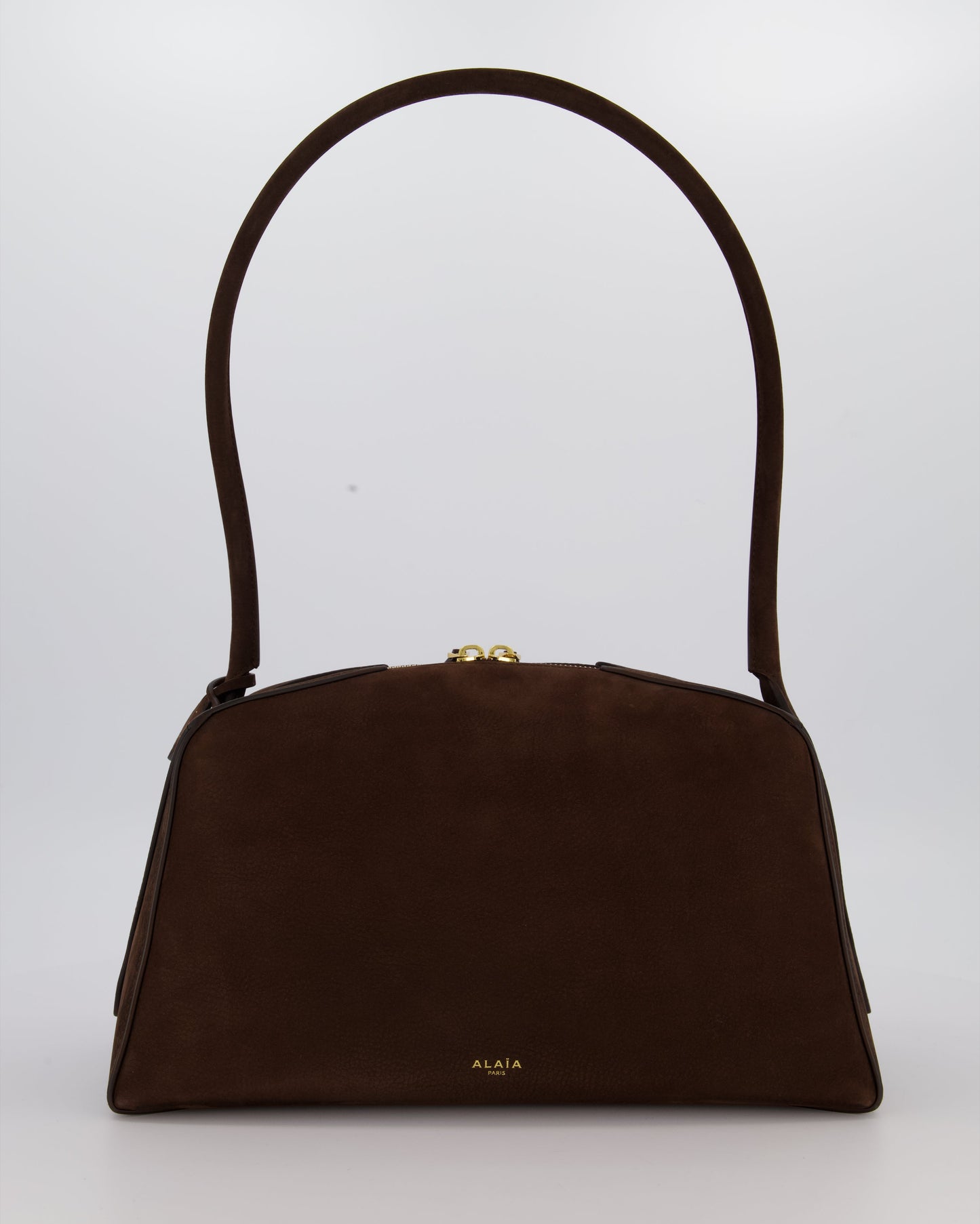 Alaïa Brown SS/26 Le Bouledogue Medium Suede Top Handle Bag with Gold Hardware