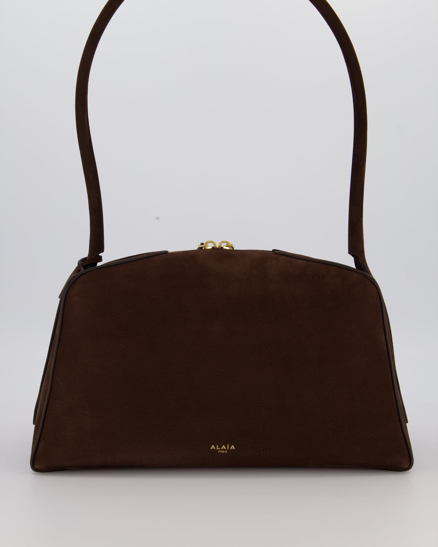 Alaïa Brown SS/26 Le Bouledogue Medium Suede Top Handle Bag with Gold Hardware