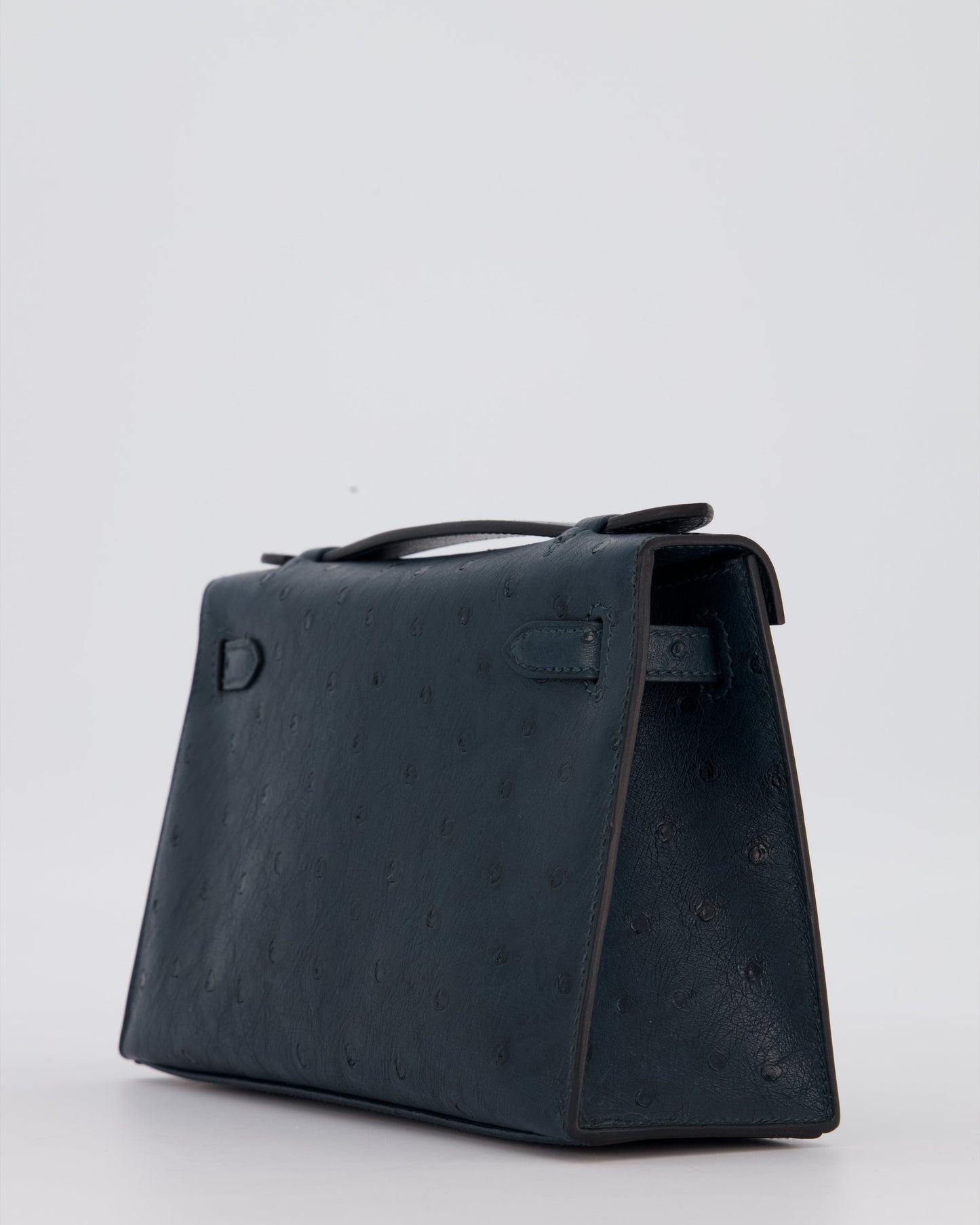 *SUPER RARE* Hermes Mini Kelly Pochette Bag in Vert Cypres Ostrich Leather with Palladium Hardware