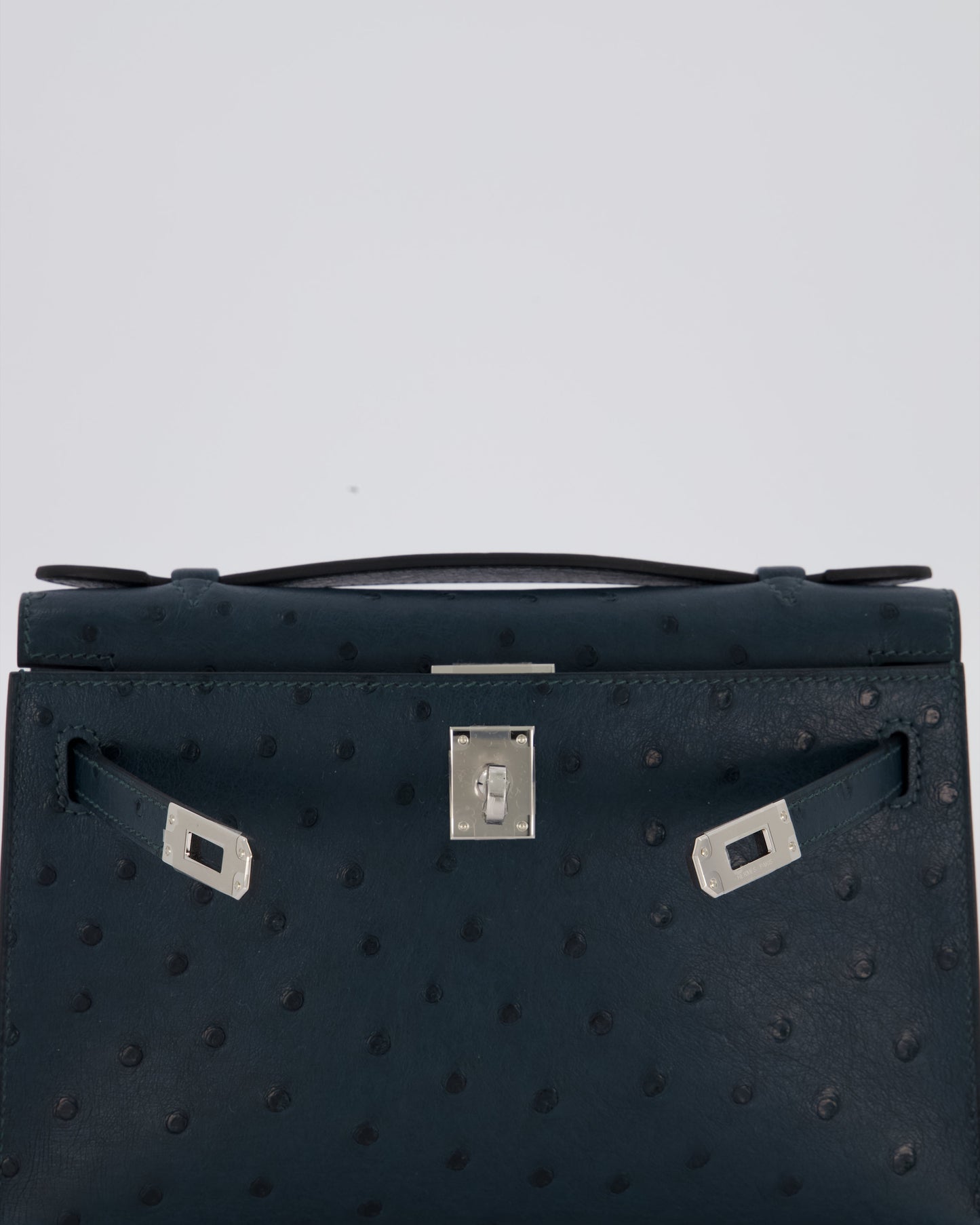 *SUPER RARE* Hermes Mini Kelly Pochette Bag in Vert Cypres Ostrich Leather with Palladium Hardware