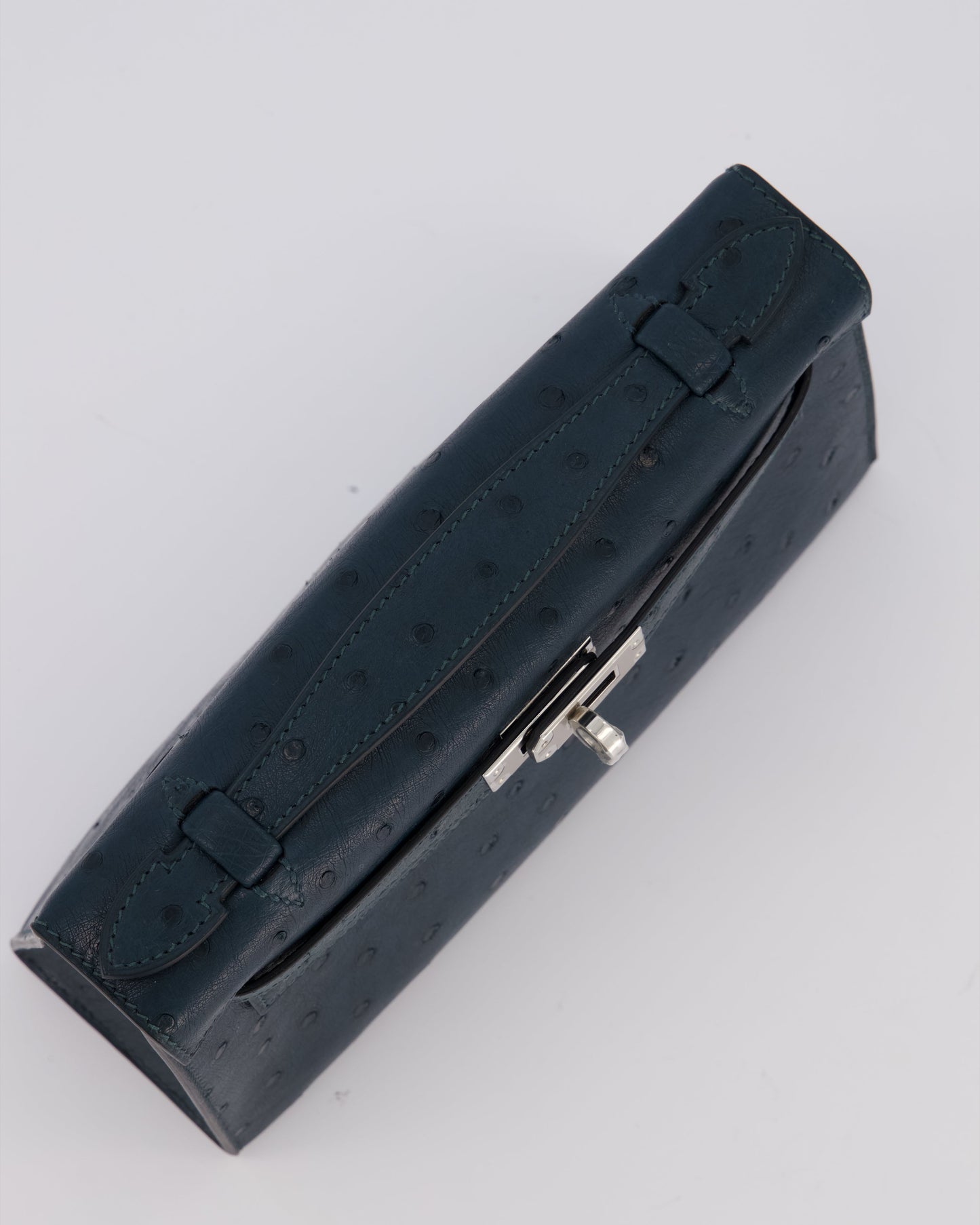 *SUPER RARE* Hermes Mini Kelly Pochette Bag in Vert Cypres Ostrich Leather with Palladium Hardware