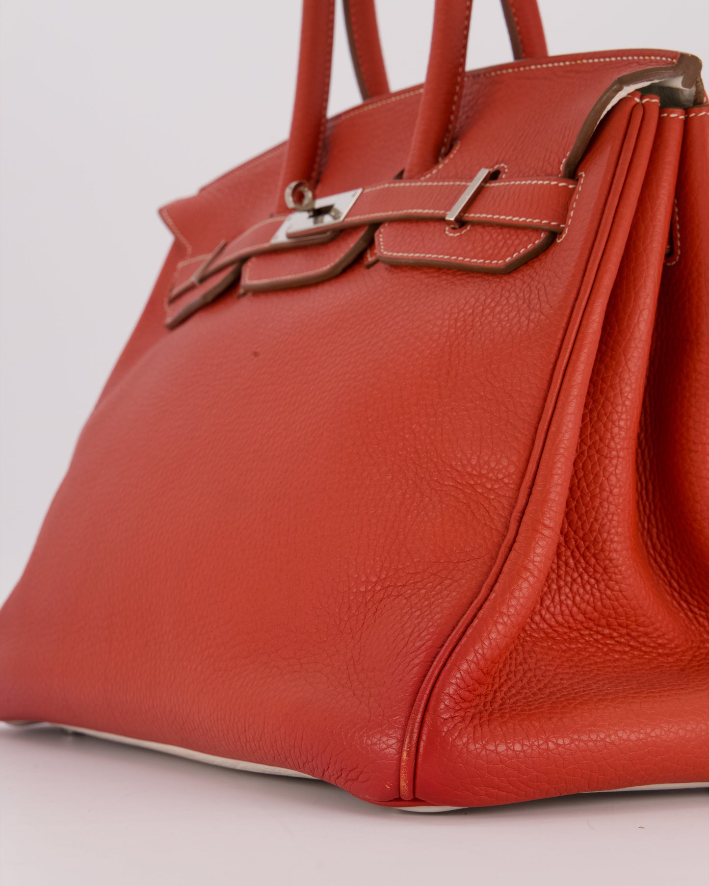 Hermes Birkin 35 Bag in Sanguine and Blanc Clemence Leather with Palladium Hardware