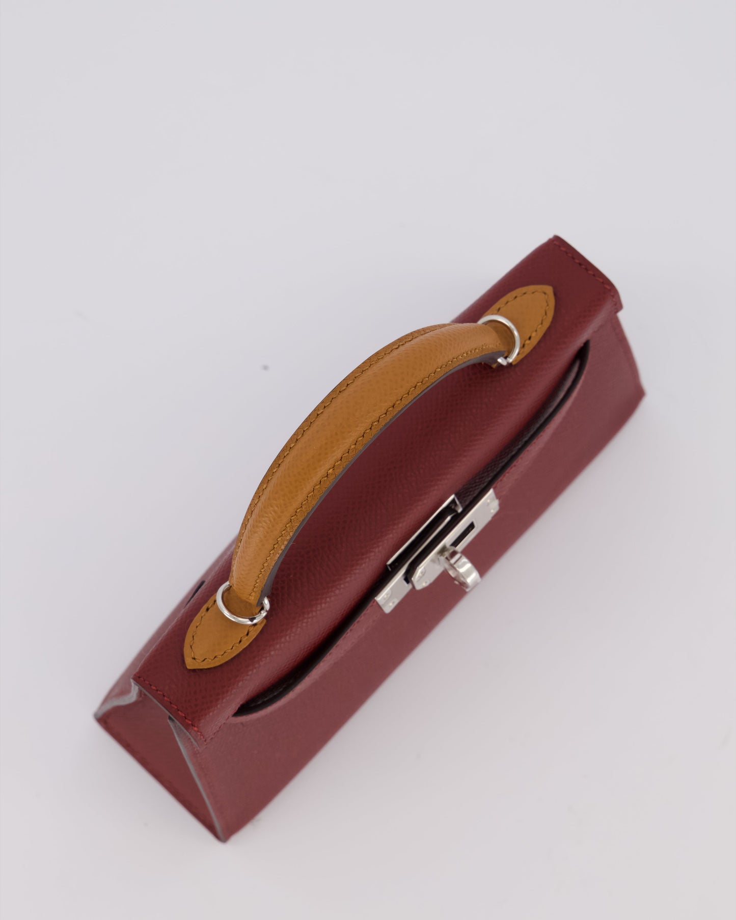 *SUPER RARE* Hermes Mini Kelly II Tricolour 20 Bag In Rouge H, Gold, and Bai Brun Epsom Leather with Palladium Hardware
