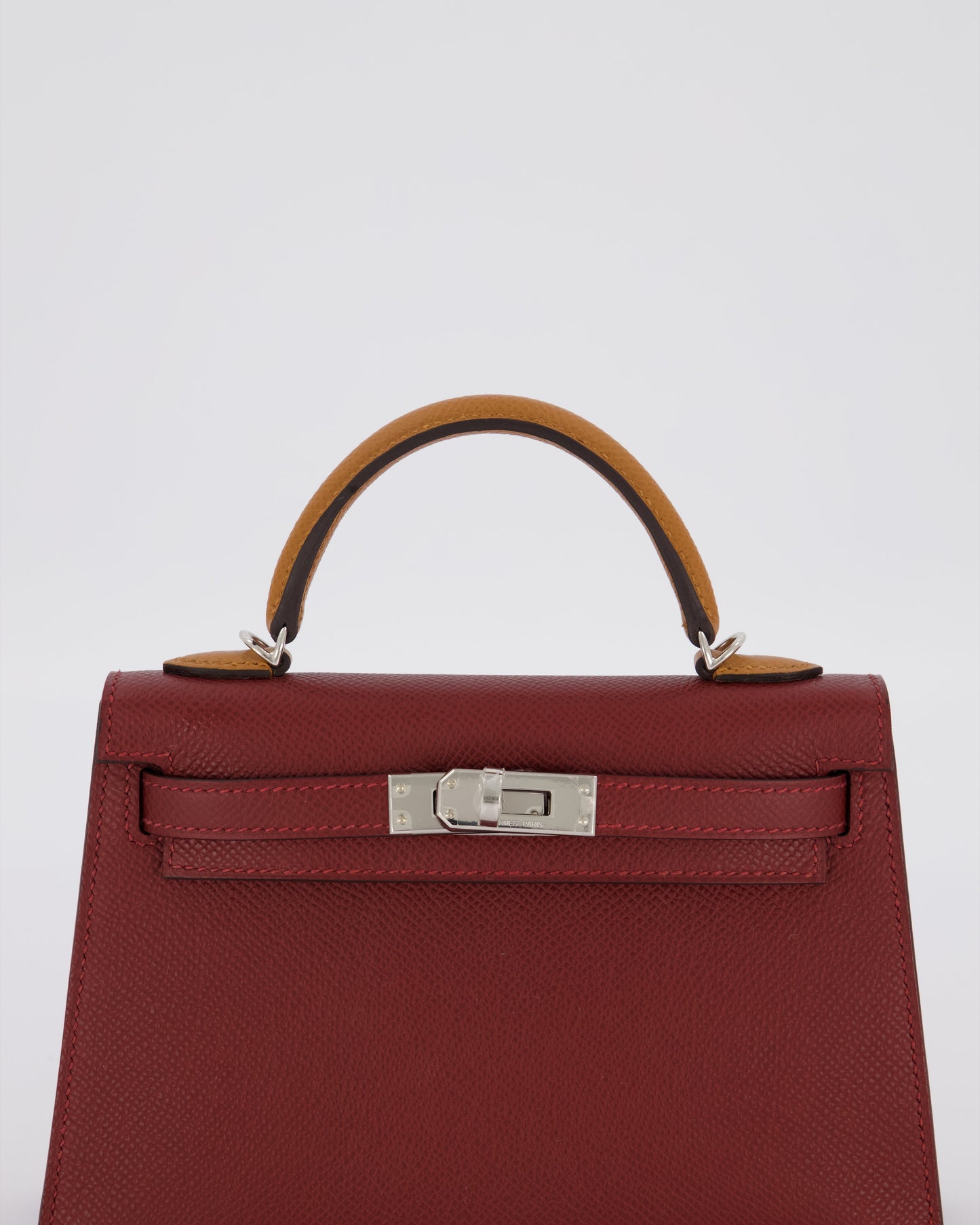 *SUPER RARE* Hermes Mini Kelly II Tricolour 20 Bag In Rouge H, Gold, and Bai Brun Epsom Leather with Palladium Hardware