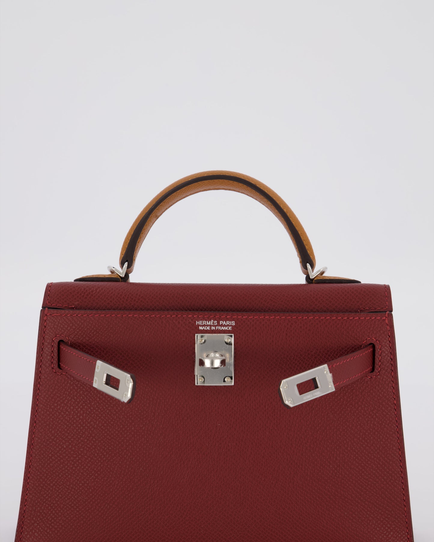 *SUPER RARE* Hermes Mini Kelly II Tricolour 20 Bag In Rouge H, Gold, and Bai Brun Epsom Leather with Palladium Hardware