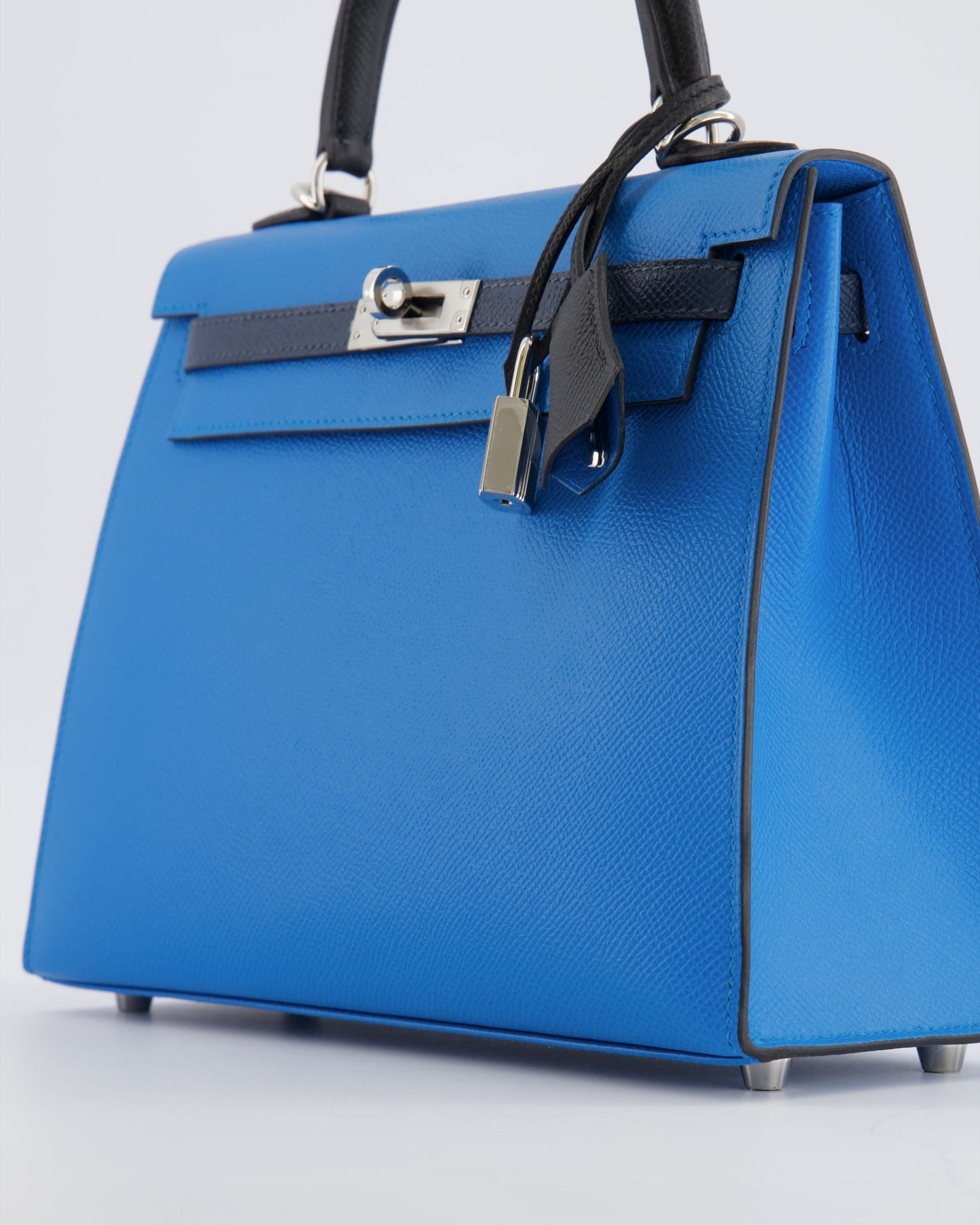 Hermes Kelly II Tricolour 25 Sellier Bag in Bleu Zanzibar, Bleu De Prusse and Noir Epsom Leather with Palladium Hardware