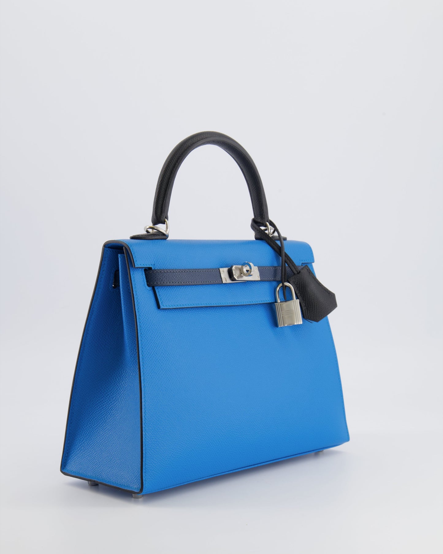 Hermes Kelly II Tricolour 25 Sellier Bag in Bleu Zanzibar, Bleu De Prusse and Noir Epsom Leather with Palladium Hardware
