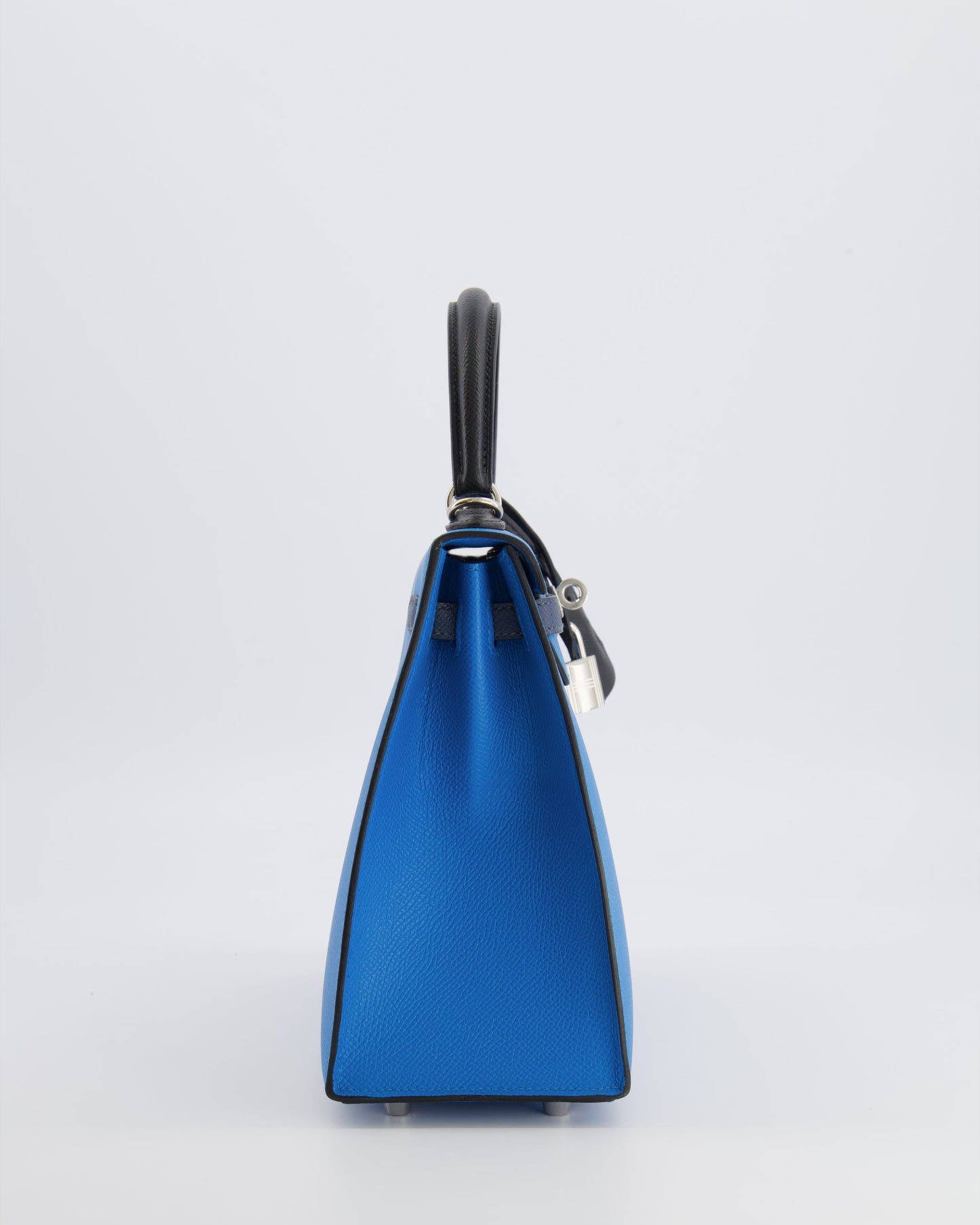 Hermes Kelly II Tricolour 25 Sellier Bag in Bleu Zanzibar, Bleu De Prusse and Noir Epsom Leather with Palladium Hardware