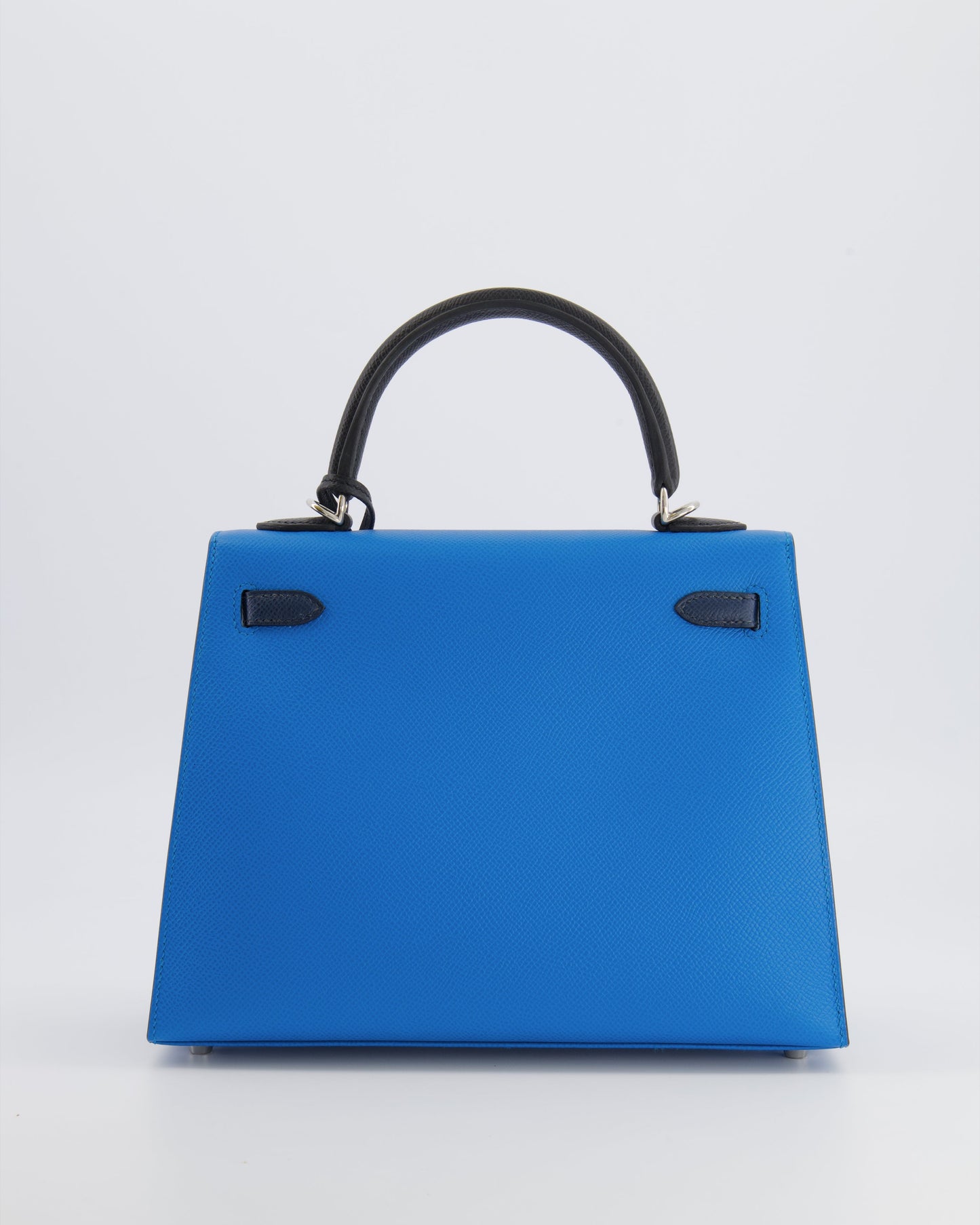 Hermes Kelly II Tricolour 25 Sellier Bag in Bleu Zanzibar, Bleu De Prusse and Noir Epsom Leather with Palladium Hardware
