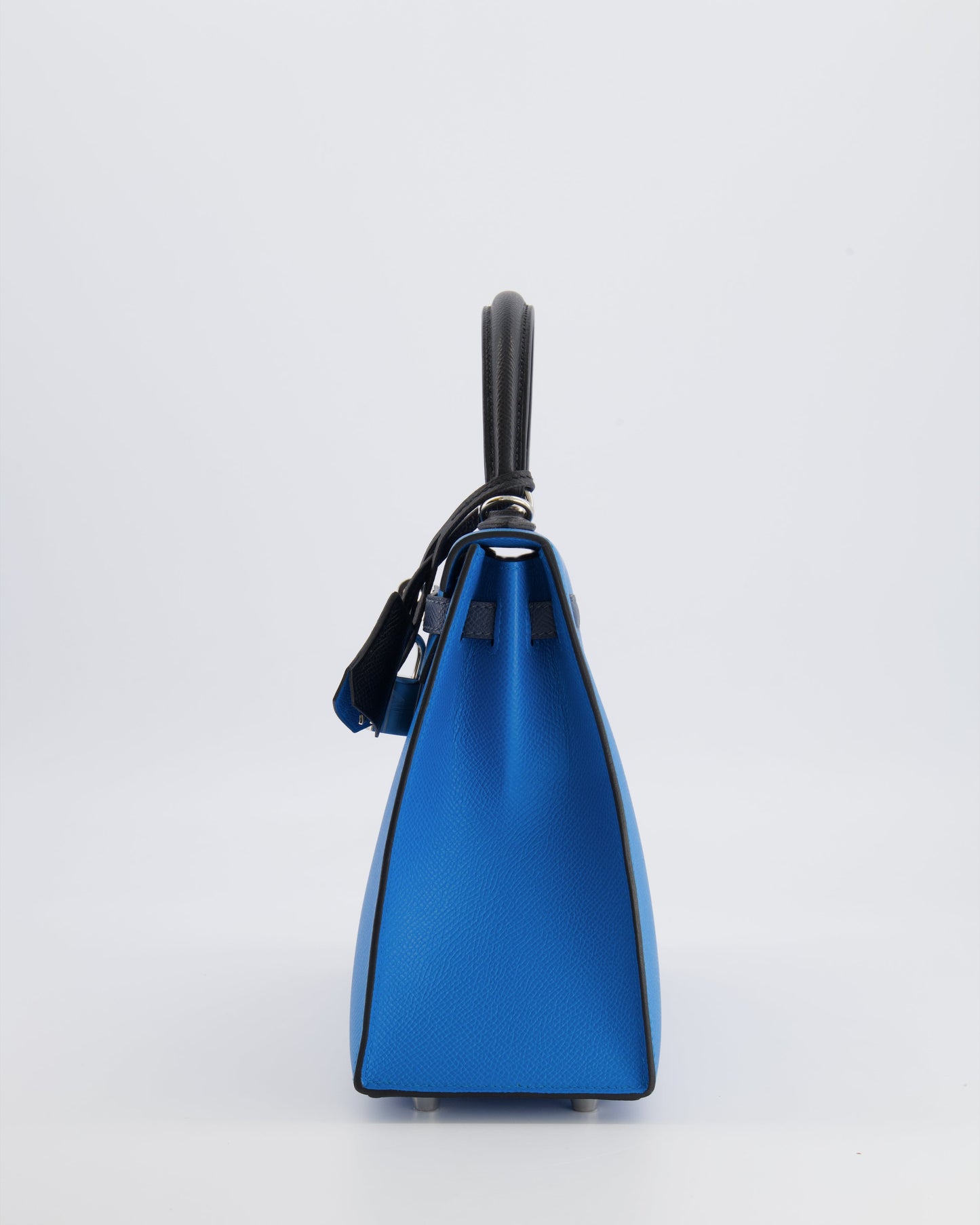 Hermes Kelly II Tricolour 25 Sellier Bag in Bleu Zanzibar, Bleu De Prusse and Noir Epsom Leather with Palladium Hardware