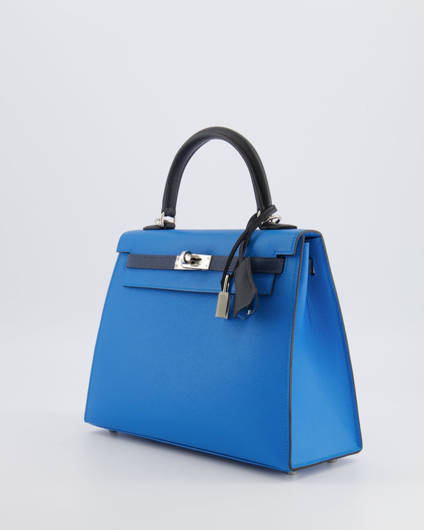Hermes Kelly II Tricolour 25 Sellier Bag in Bleu Zanzibar, Bleu De Prusse and Noir Epsom Leather with Palladium Hardware