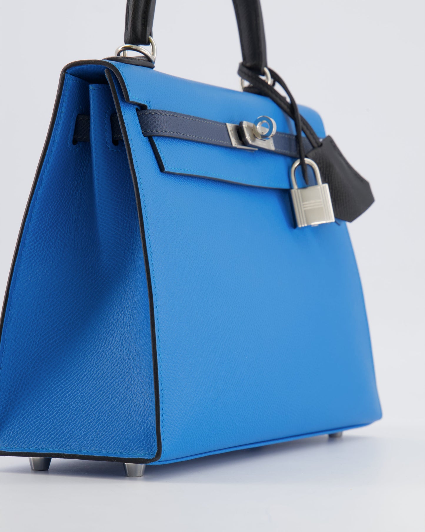 Hermes Kelly II Tricolour 25 Sellier Bag in Bleu Zanzibar, Bleu De Prusse and Noir Epsom Leather with Palladium Hardware