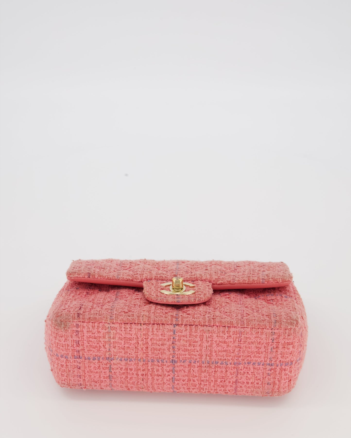 Chanel Top Handle Rectangular Bag in Pink Quilted Tweed with Champagne Gold Hardware