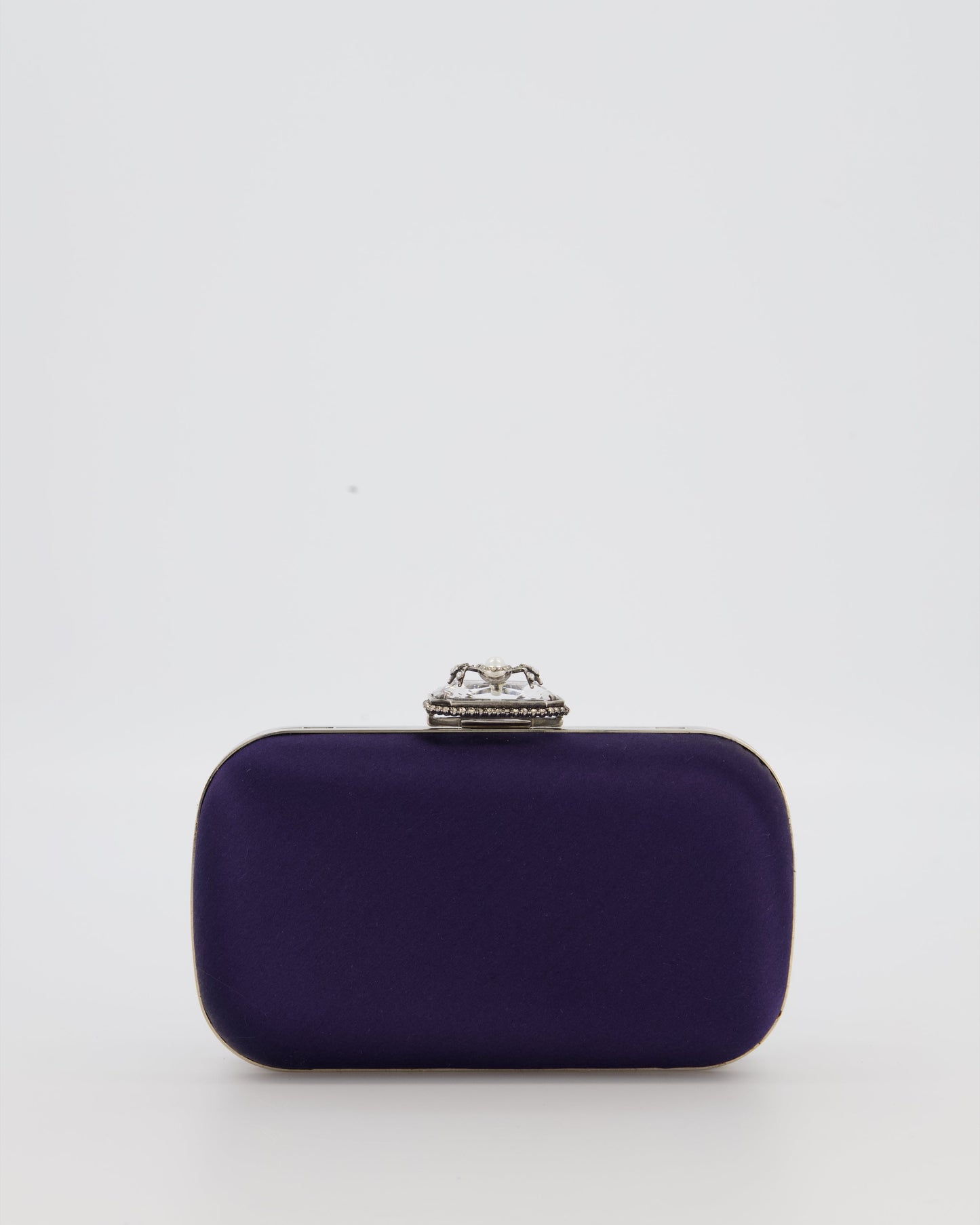 Alexander McQueen Navy Satin Clutch Bag with Silver Hardware