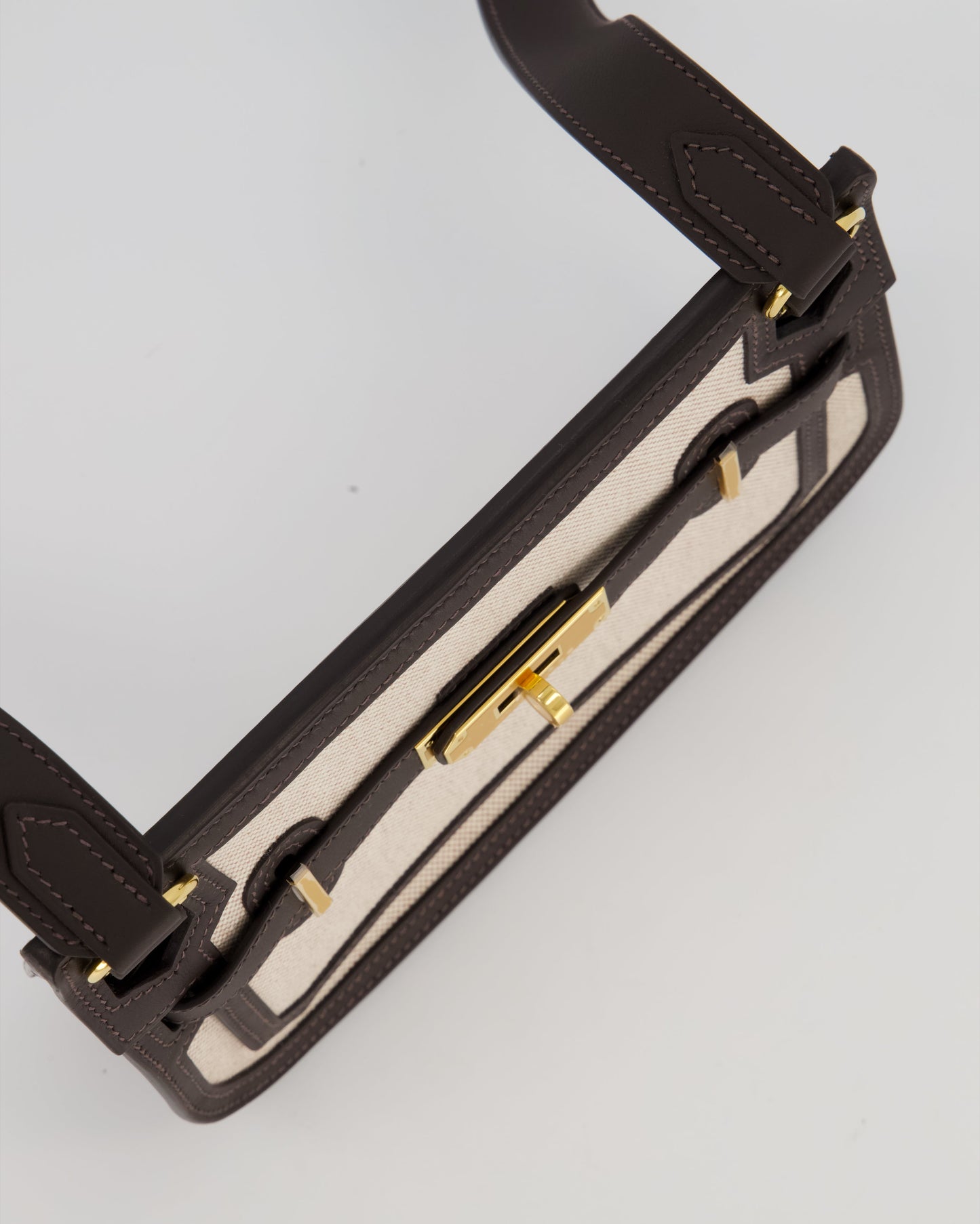 Hermes Mini Jypsiere Crossbody Bag in Bai Brun Swift Leather and Cream Canvas with Gold Hardware