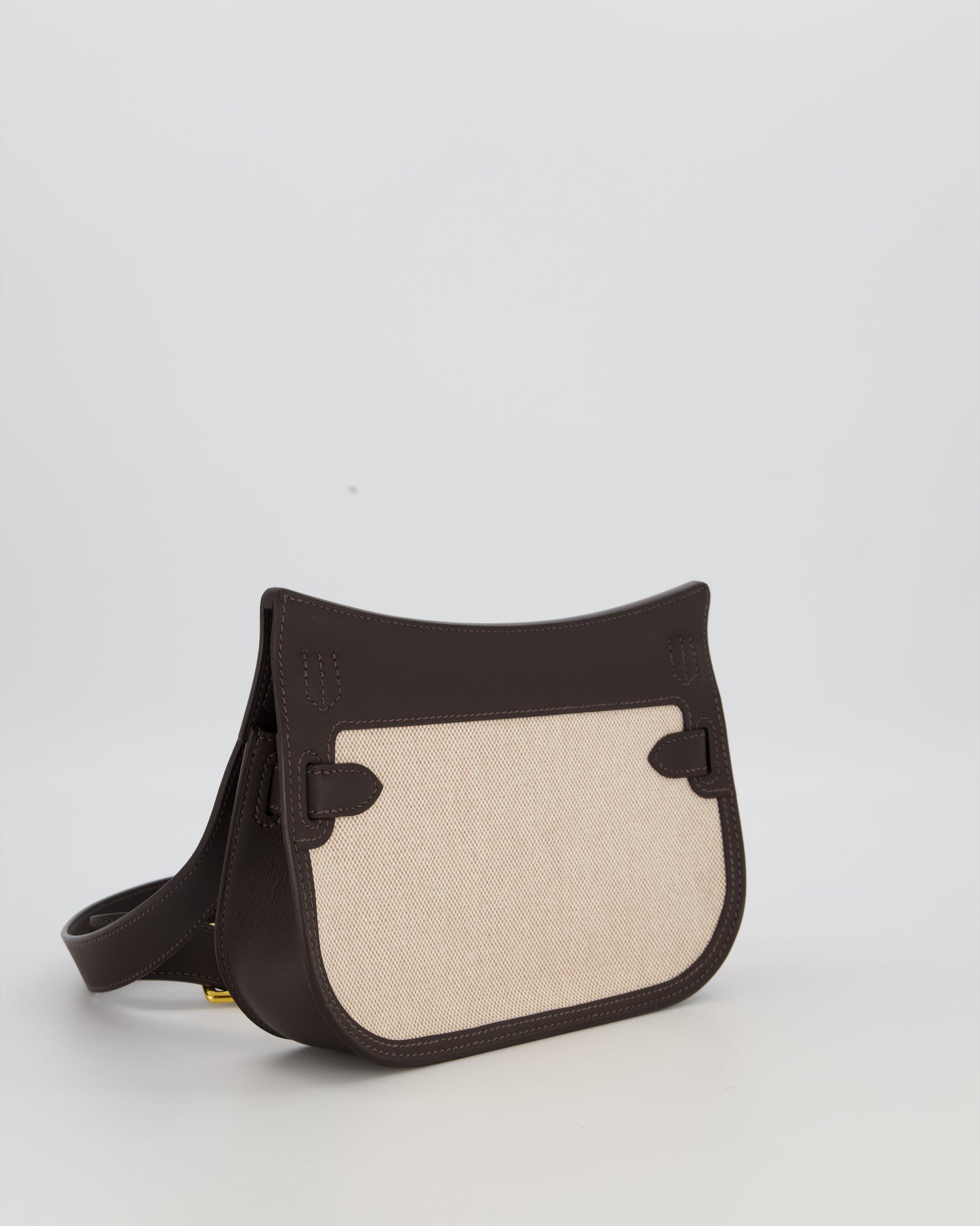 Hermes Mini Jypsiere Crossbody Bag in Bai Brun Swift Leather and Cream Canvas with Gold Hardware