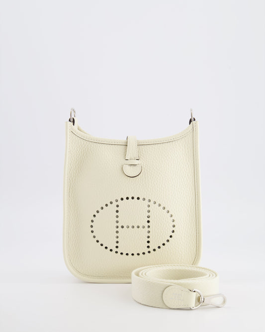 Hermes Mini Evelyne Amazone Bag in Cream Clemence Leather with Palladium Hardware