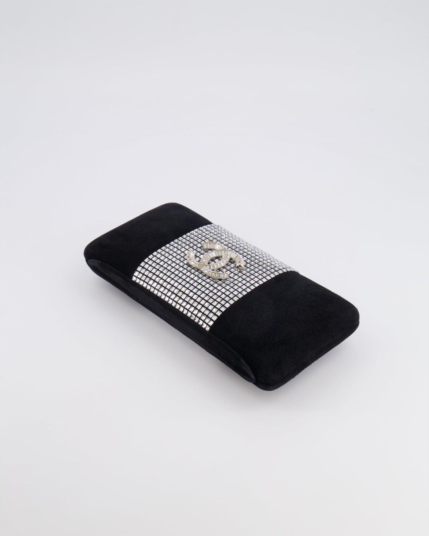 *RARE* Chanel 2015 Paris-Dubai Black Suede Strass Crystal Clutch Bag with Crystal Embellished CC Logo