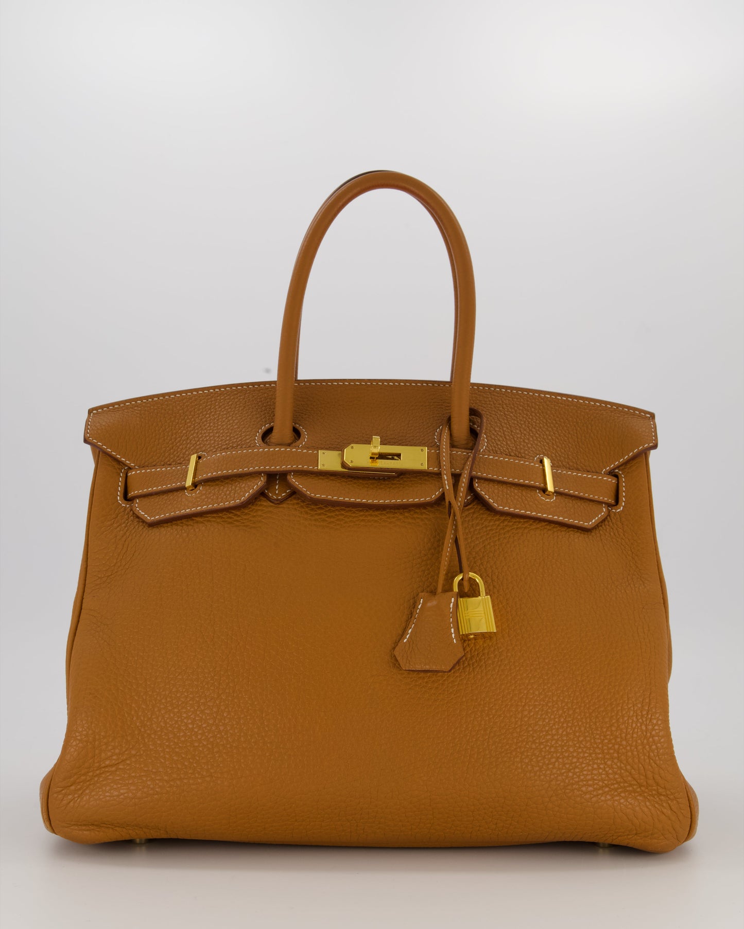 Hermes Birkin 35 Retourne Bag in Gold Clemence Leather with Gold Hardware