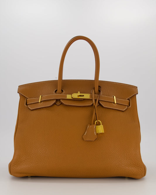 Hermes Birkin 35 Retourne Bag in Gold Clemence Leather with Gold Hardware