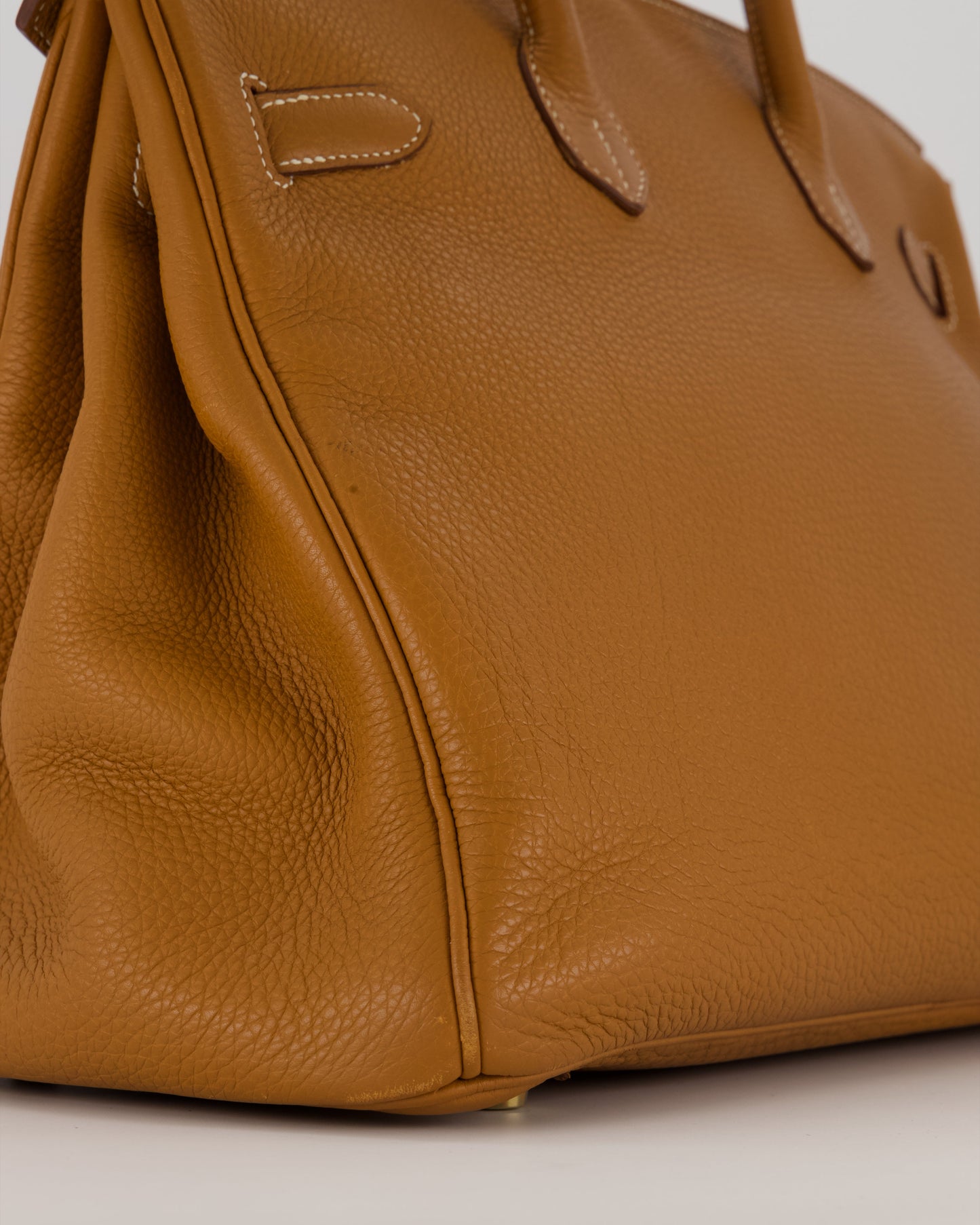 Hermes Birkin 35 Retourne Bag in Gold Clemence Leather with Gold Hardware