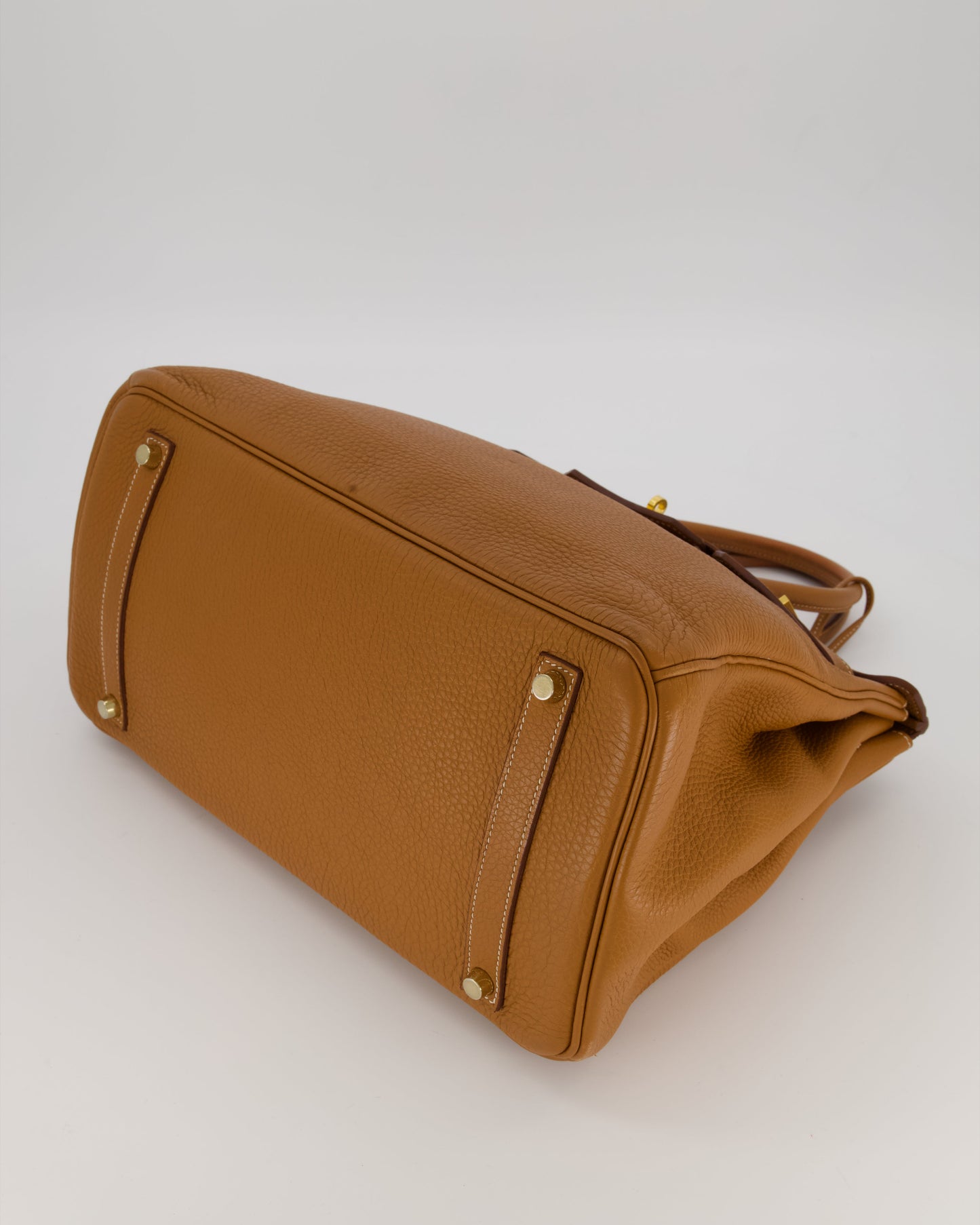 Hermes Birkin 35 Retourne Bag in Gold Clemence Leather with Gold Hardware