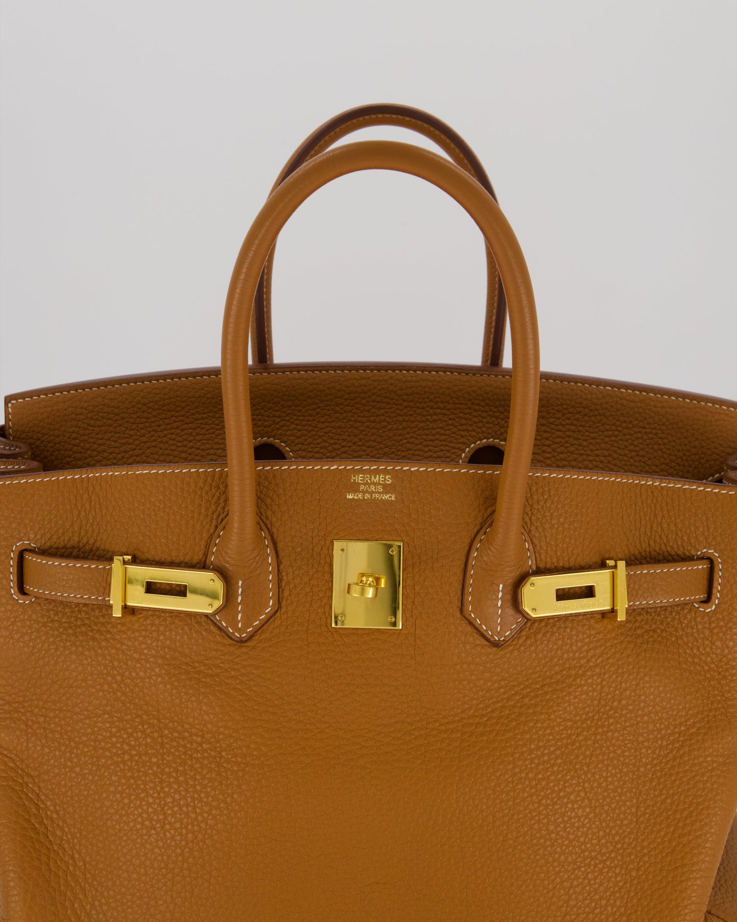 Hermes Birkin 35 Retourne Bag in Gold Clemence Leather with Gold Hardware