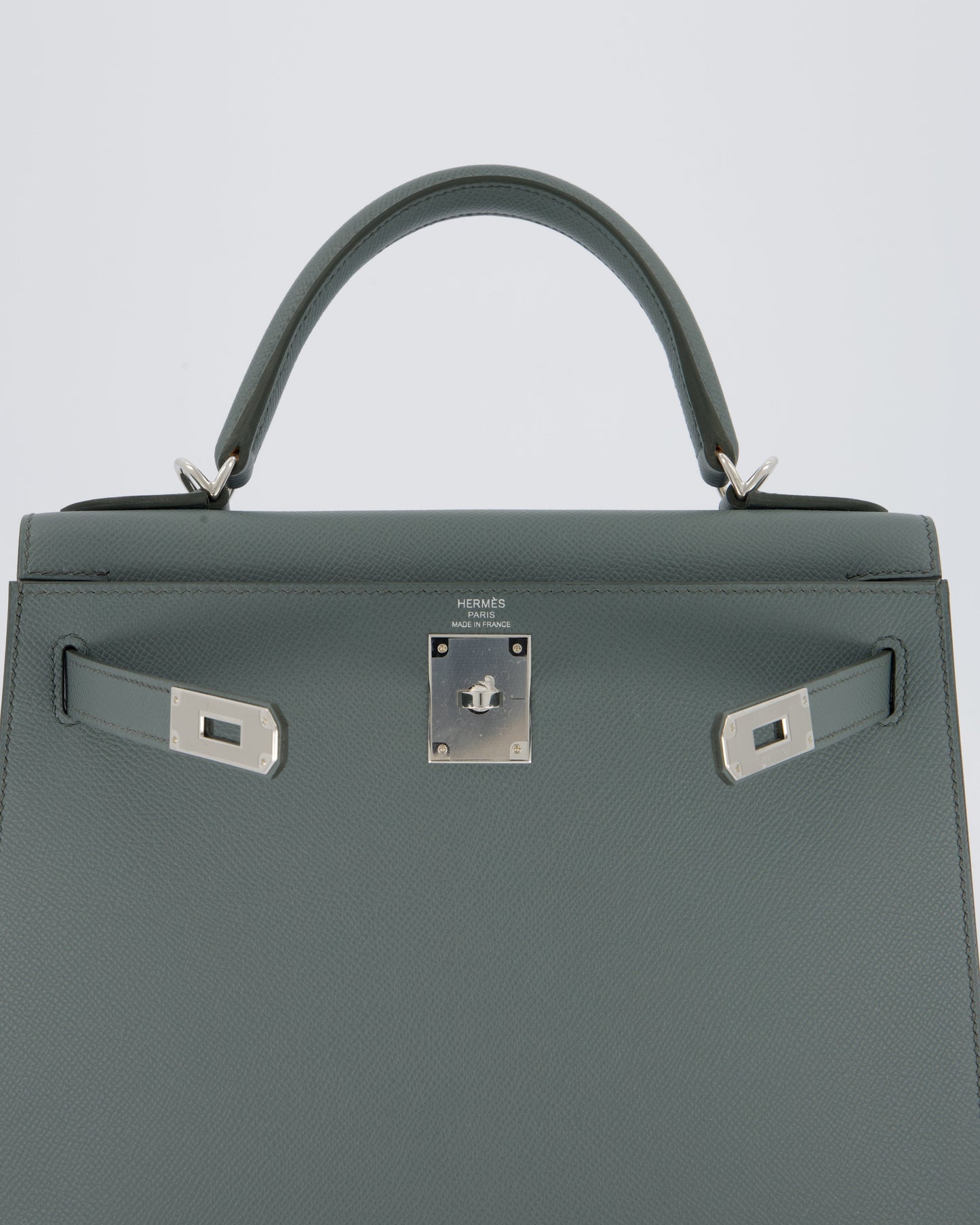 Hermes Kelly 28 Sellier Bag in Vert Amande Epsom Leather with Palladium Hardware