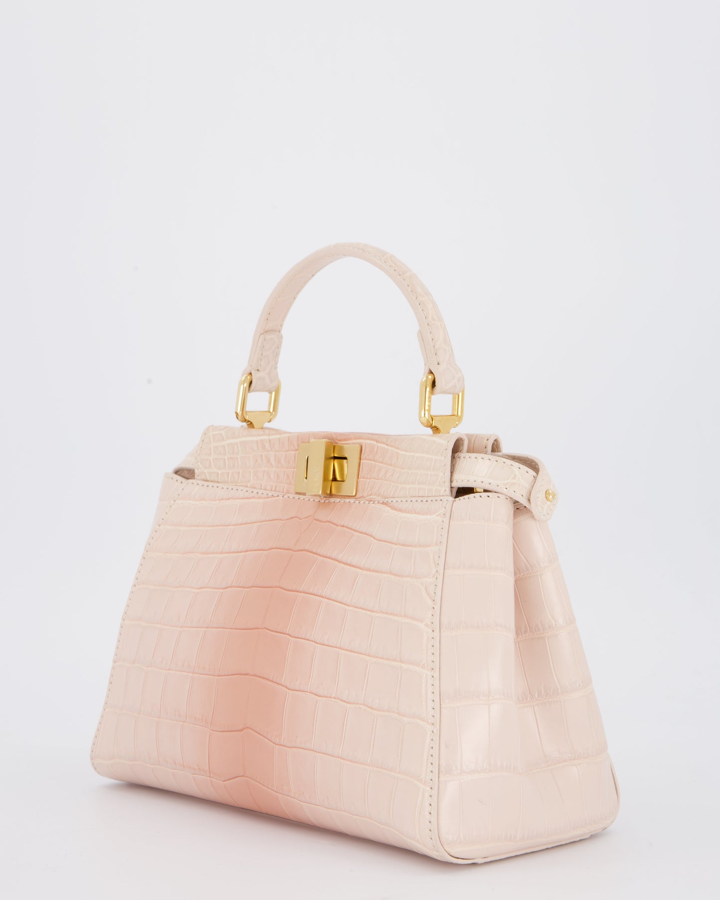 Fendi Mini Peekaboo in Egg Shell & Rose Niloticus Crocodile Leather with Gold Hardware